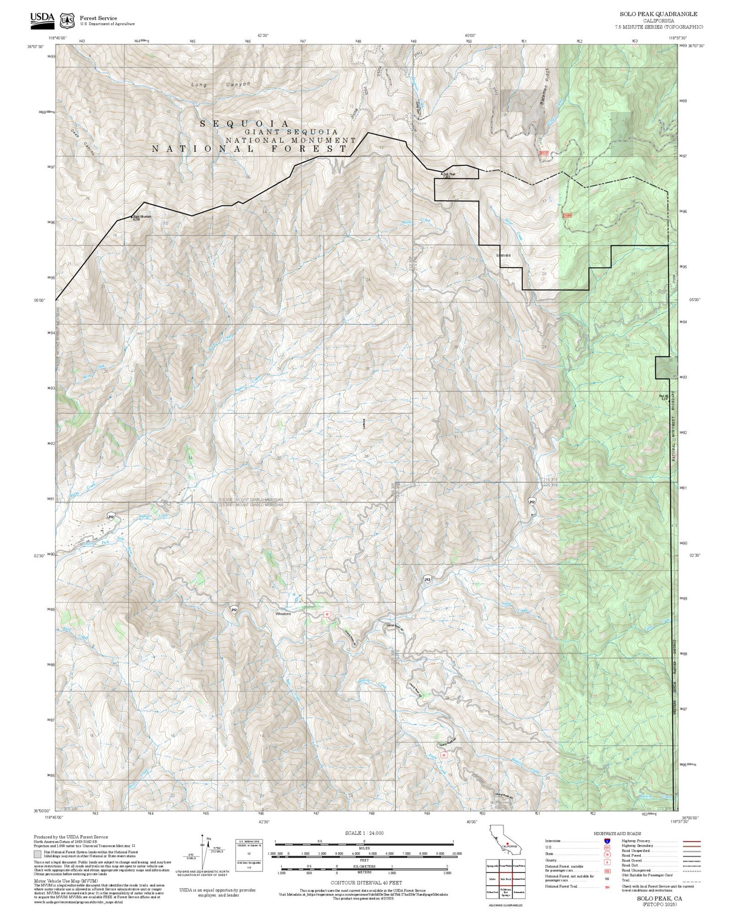 2025 Forest Service Topo Map of Solo Peak California