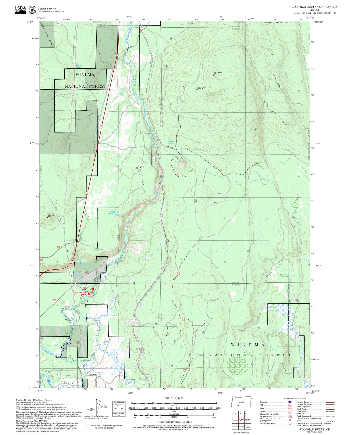 2025 Forest Service Topo Map of Soloman Butte Oregon