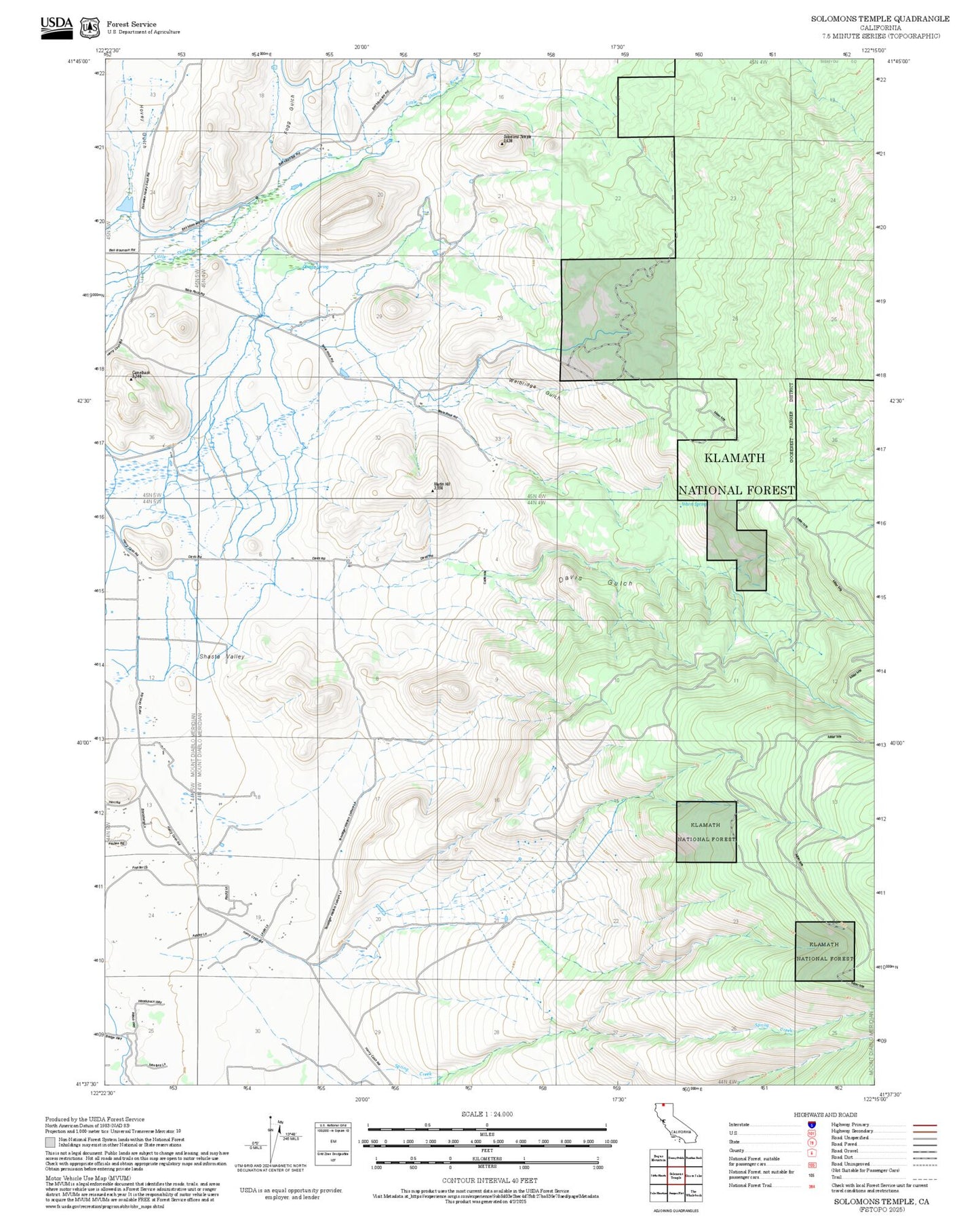 2025 Forest Service Topo Map of Solomons Temple California