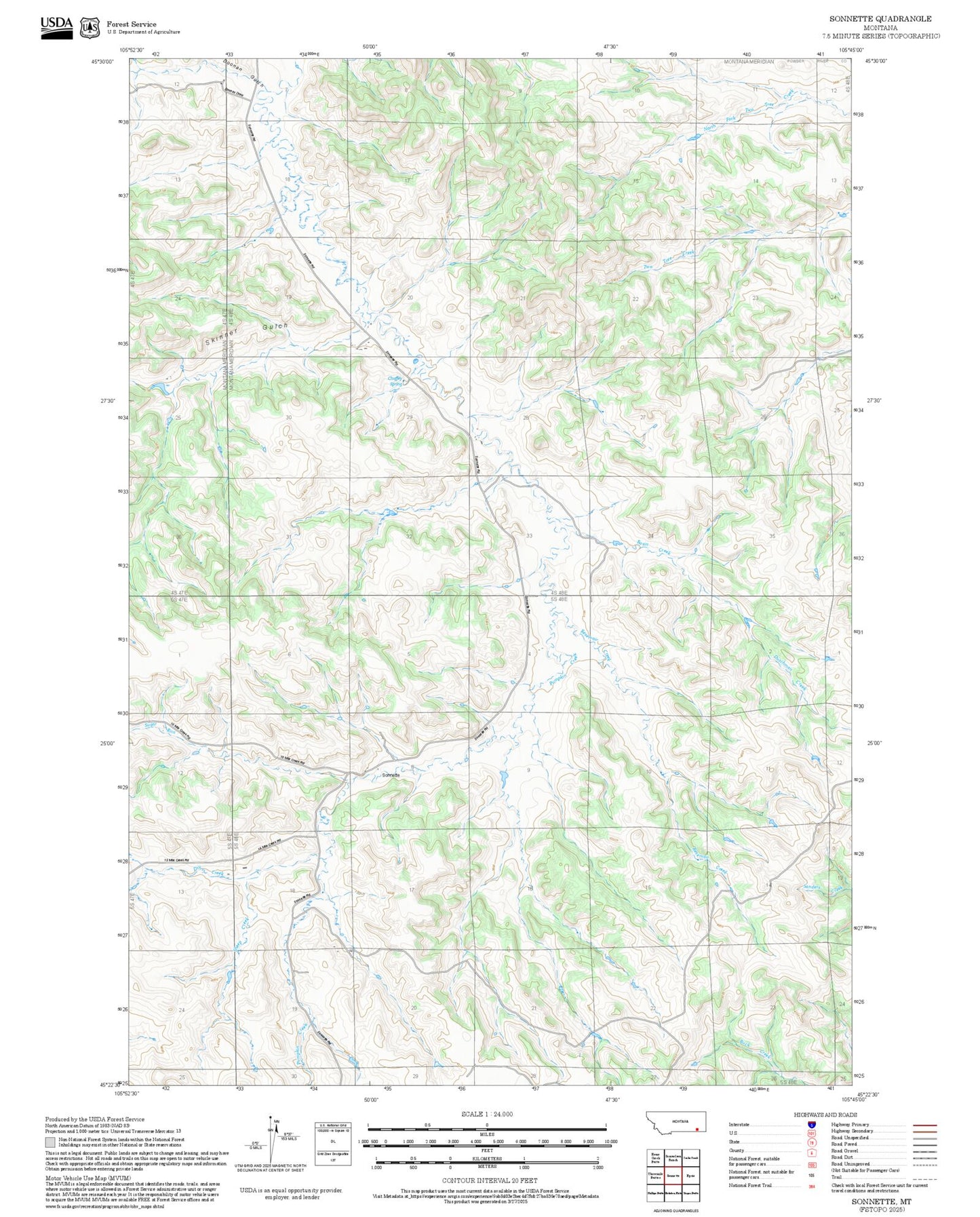 2025 Forest Service Topo Map of Sonnette Montana