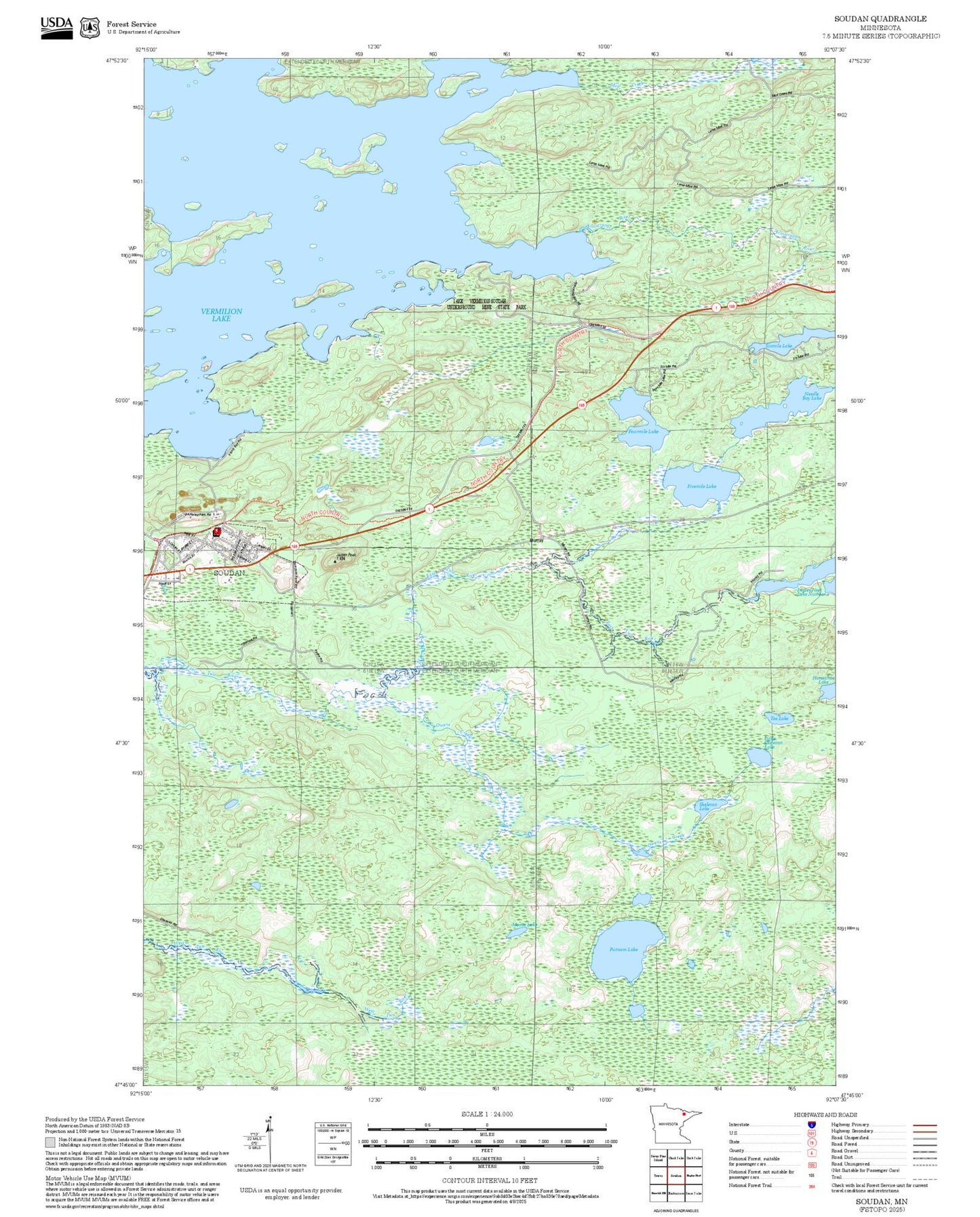 2025 Forest Service Topo Map of Soudan Minnesota