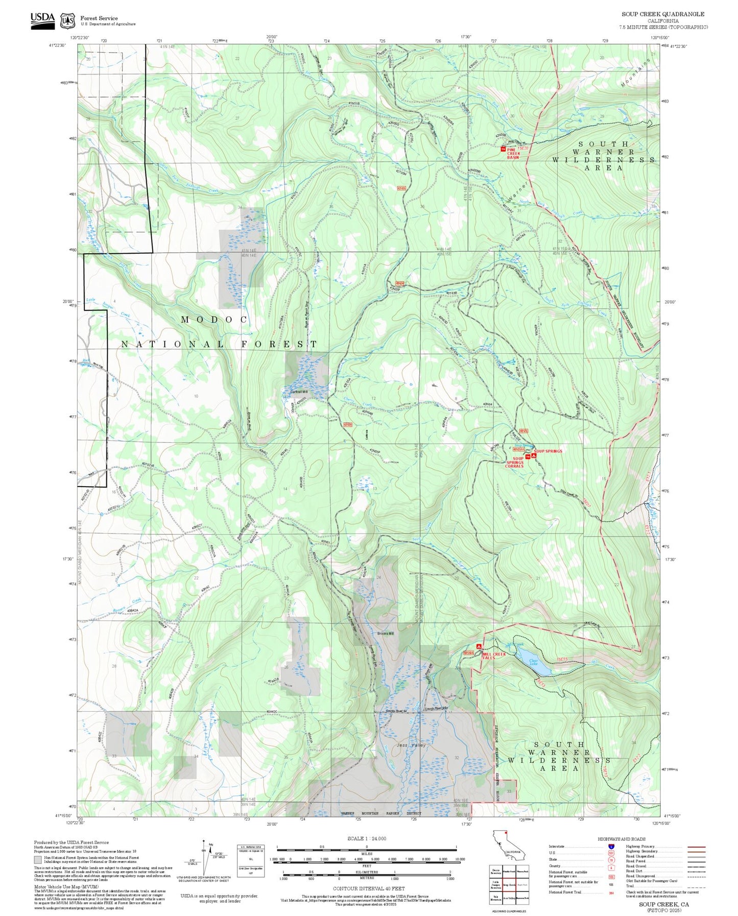 2025 Forest Service Topo Map of Soup Creek California