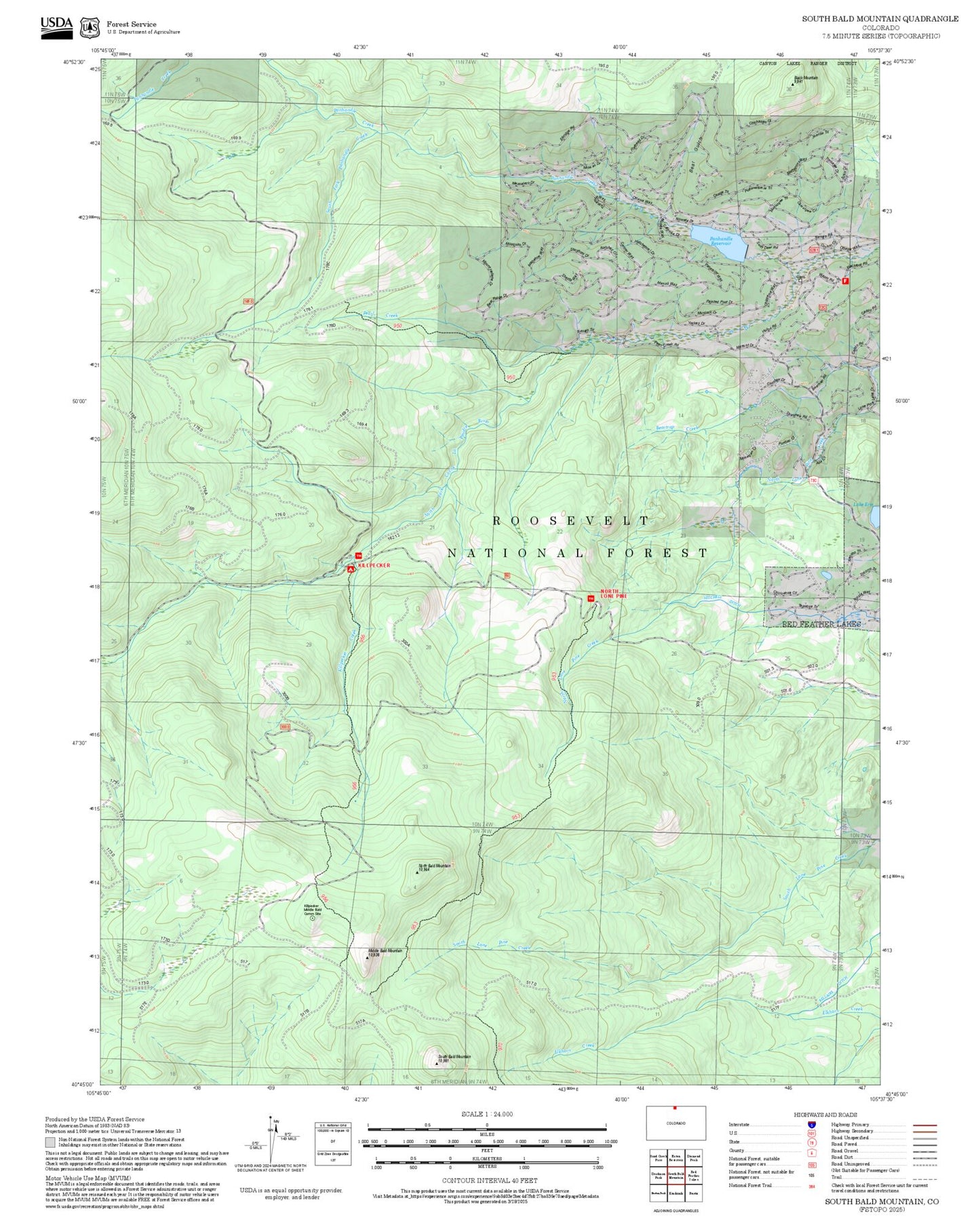 2025 Forest Service Topo Map of South Bald Mountain Colorado