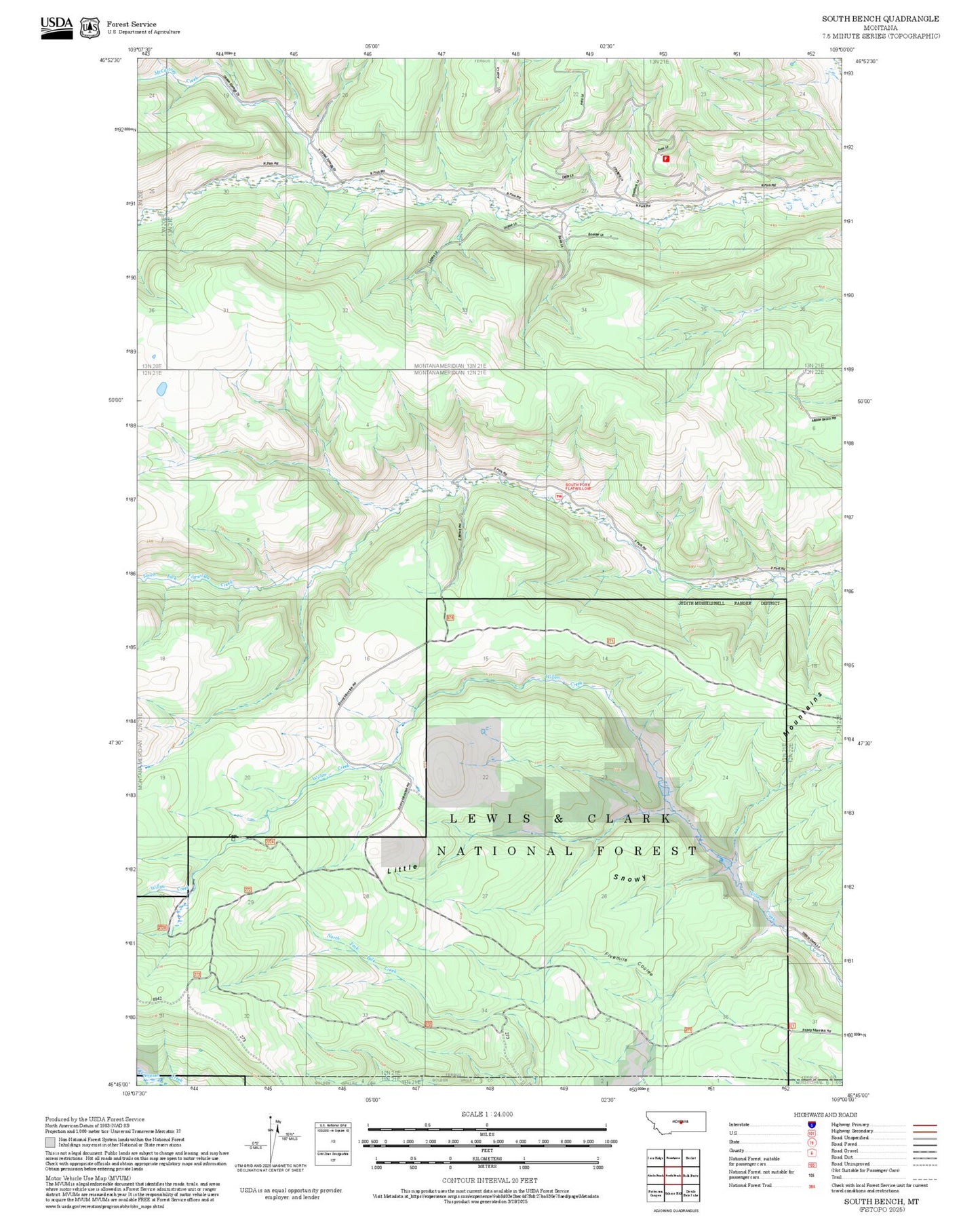 2025 Forest Service Topo Map of South Bench Montana