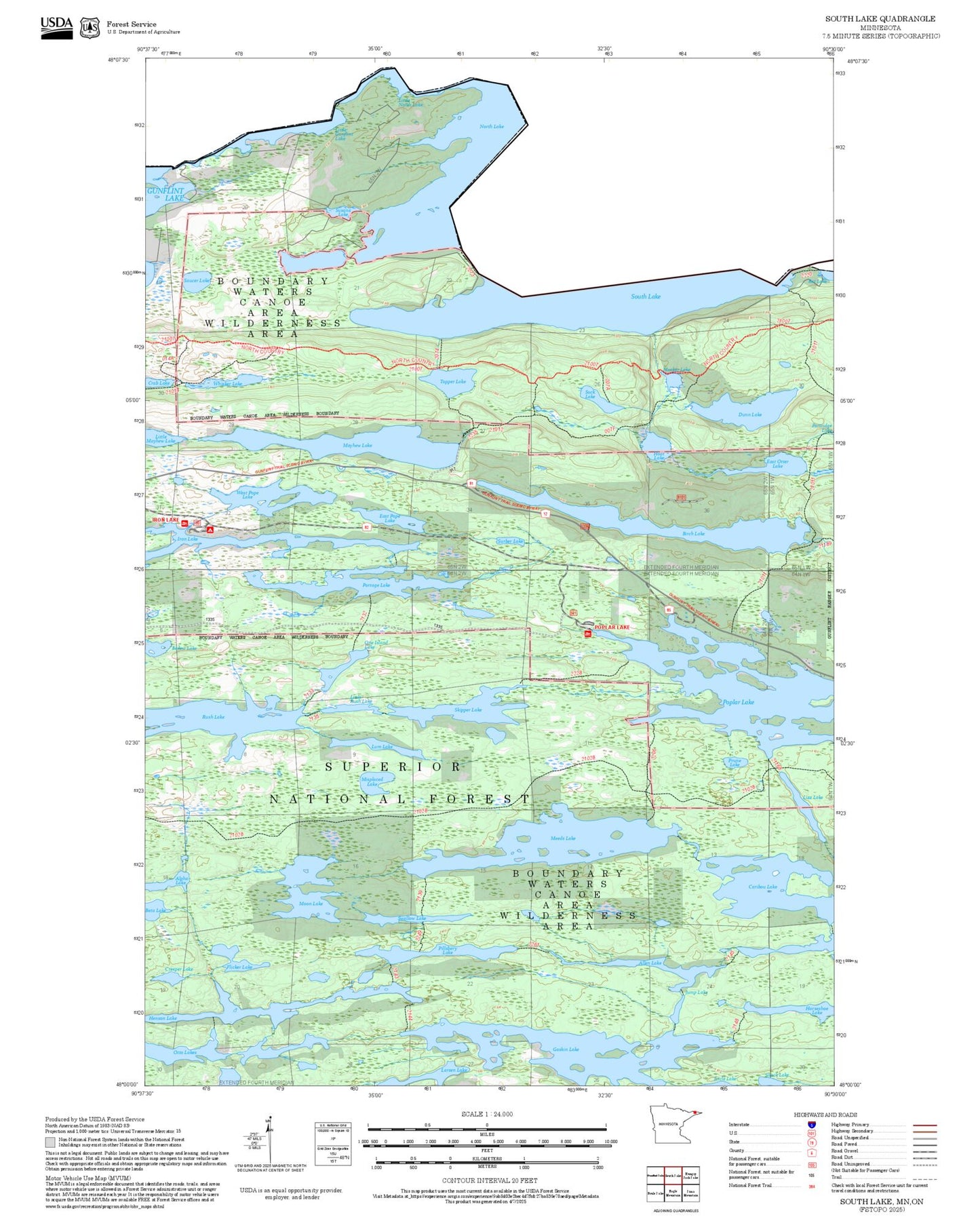 2025 Forest Service Topo Map of South Lake Minnesota