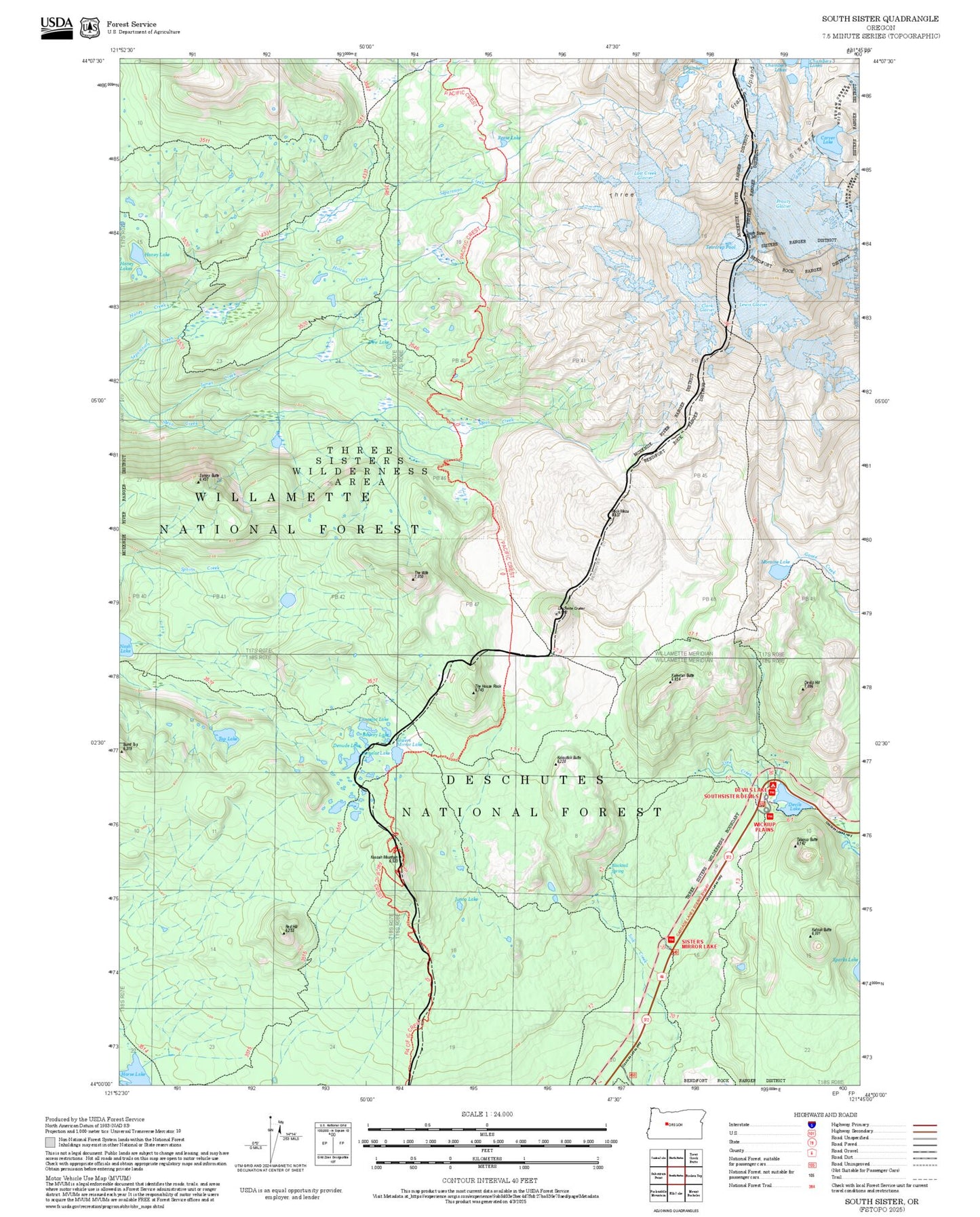 2025 Forest Service Topo Map of South Sister Oregon