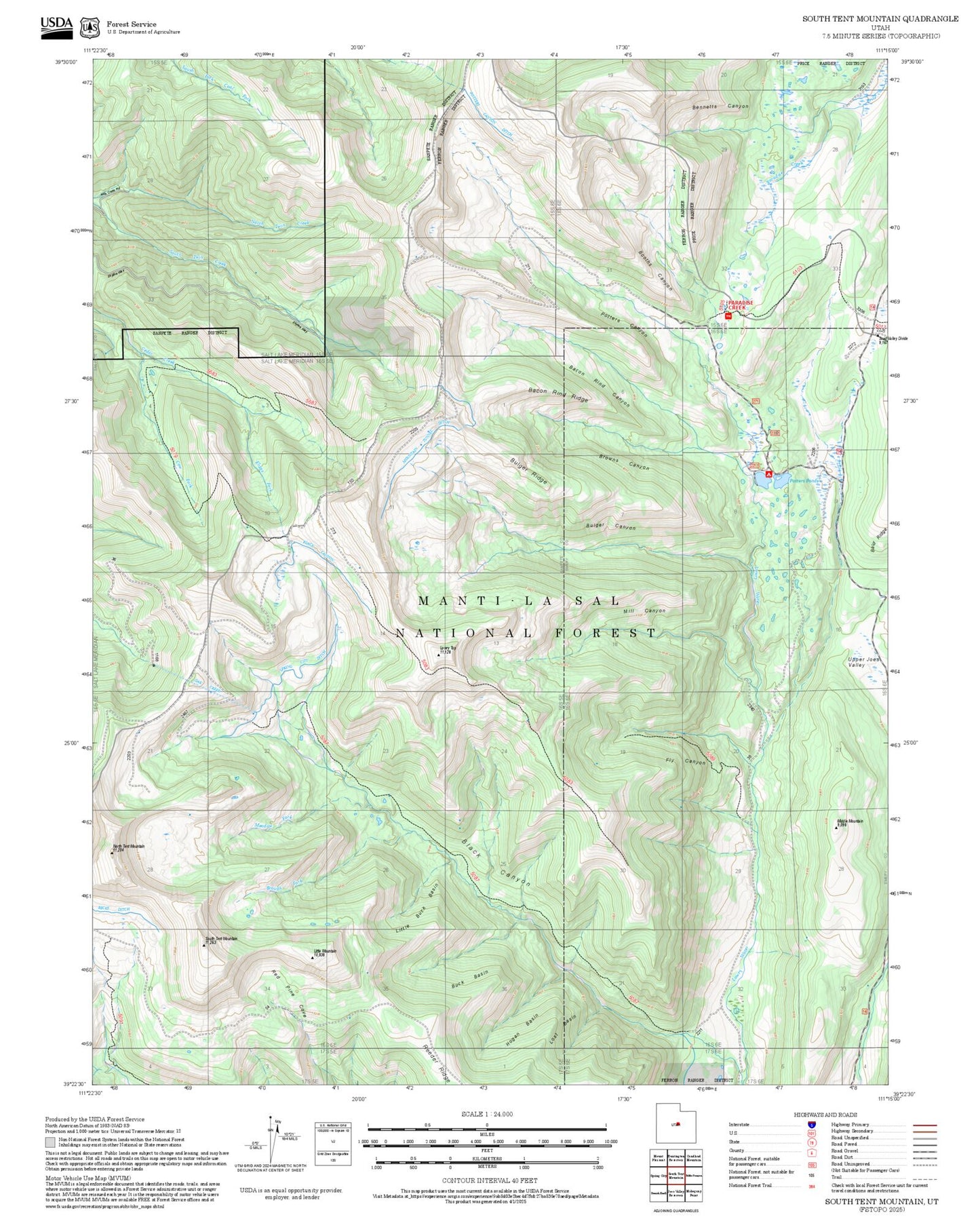2025 Forest Service Topo Map of South Tent Mountain Utah