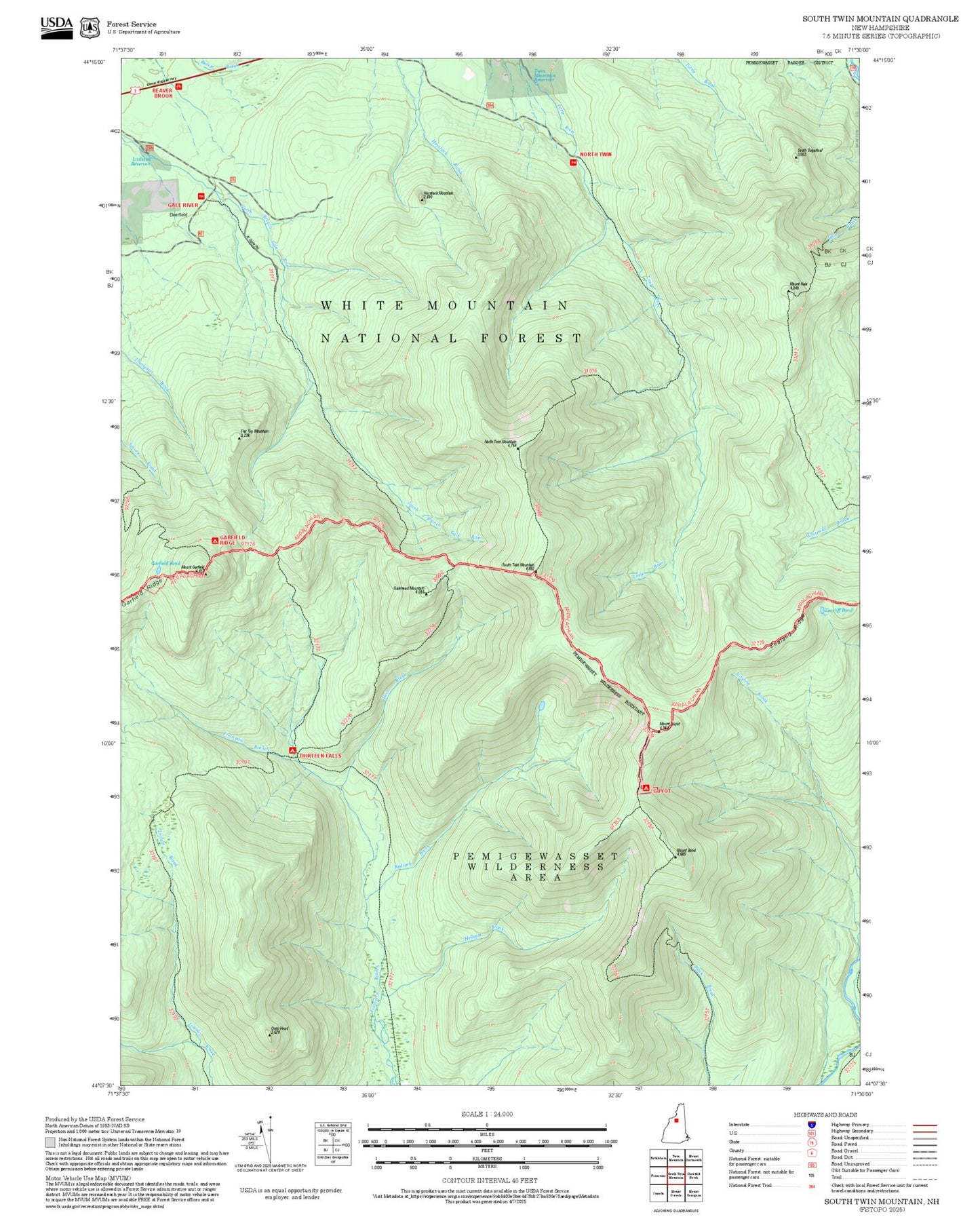 2025 Forest Service Topo Map of South Twin Mountain New Hampshire
