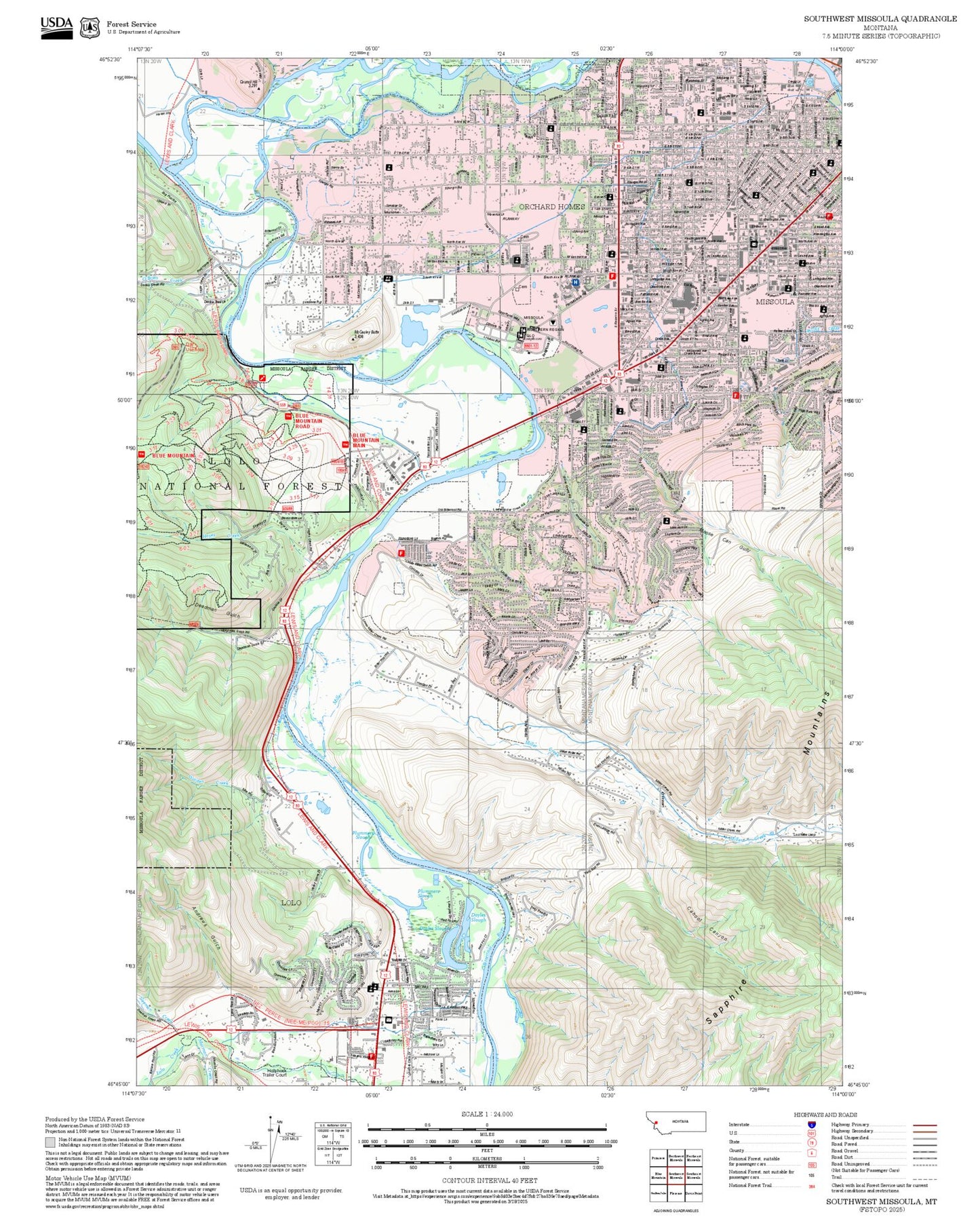 2025 Forest Service Topo Map of Southwest Missoula Montana