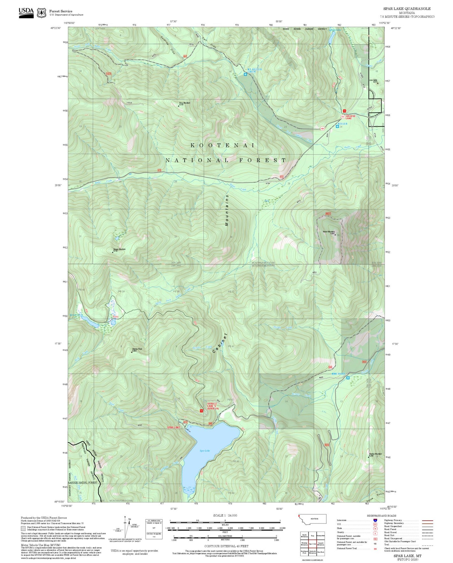 2025 Forest Service Topo Map of Spar Lake Montana