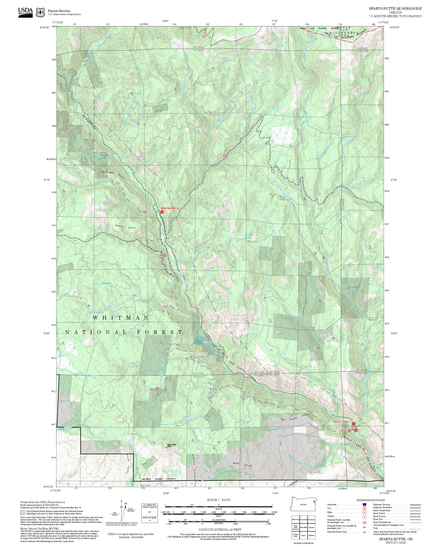 2025 Forest Service Topo Map of Sparta Butte Oregon