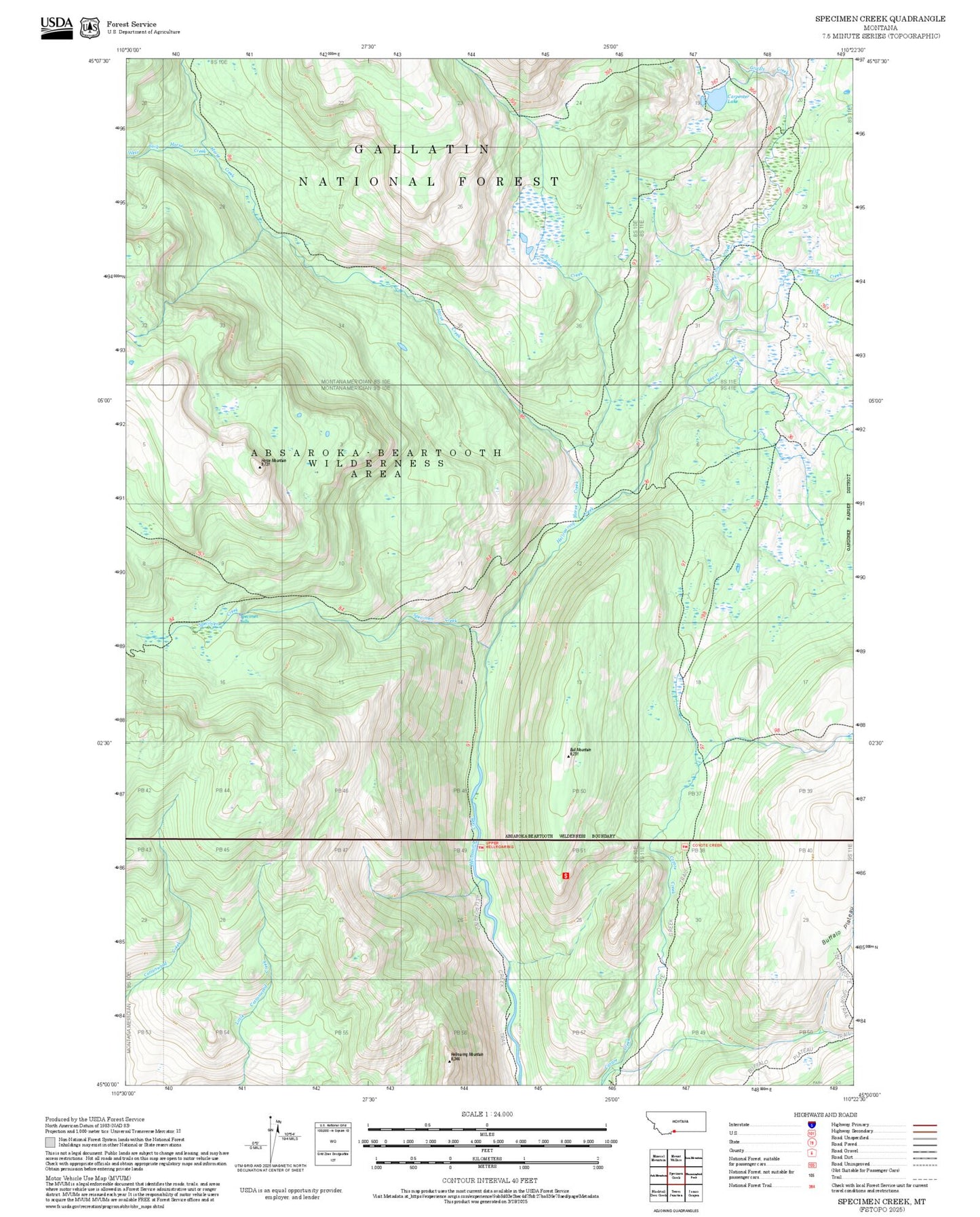2025 Forest Service Topo Map of Specimen Creek Montana