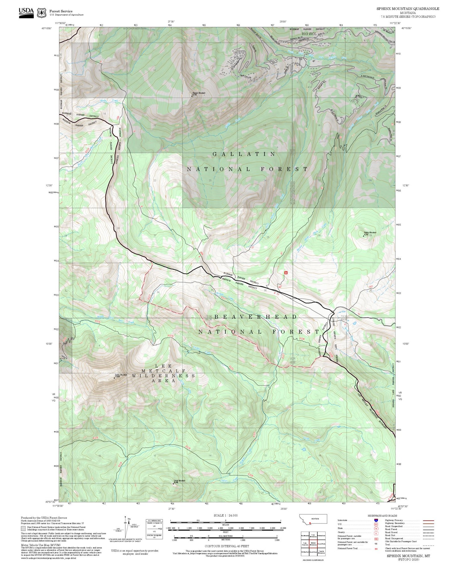 2025 Forest Service Topo Map of Sphinx Mountain Montana