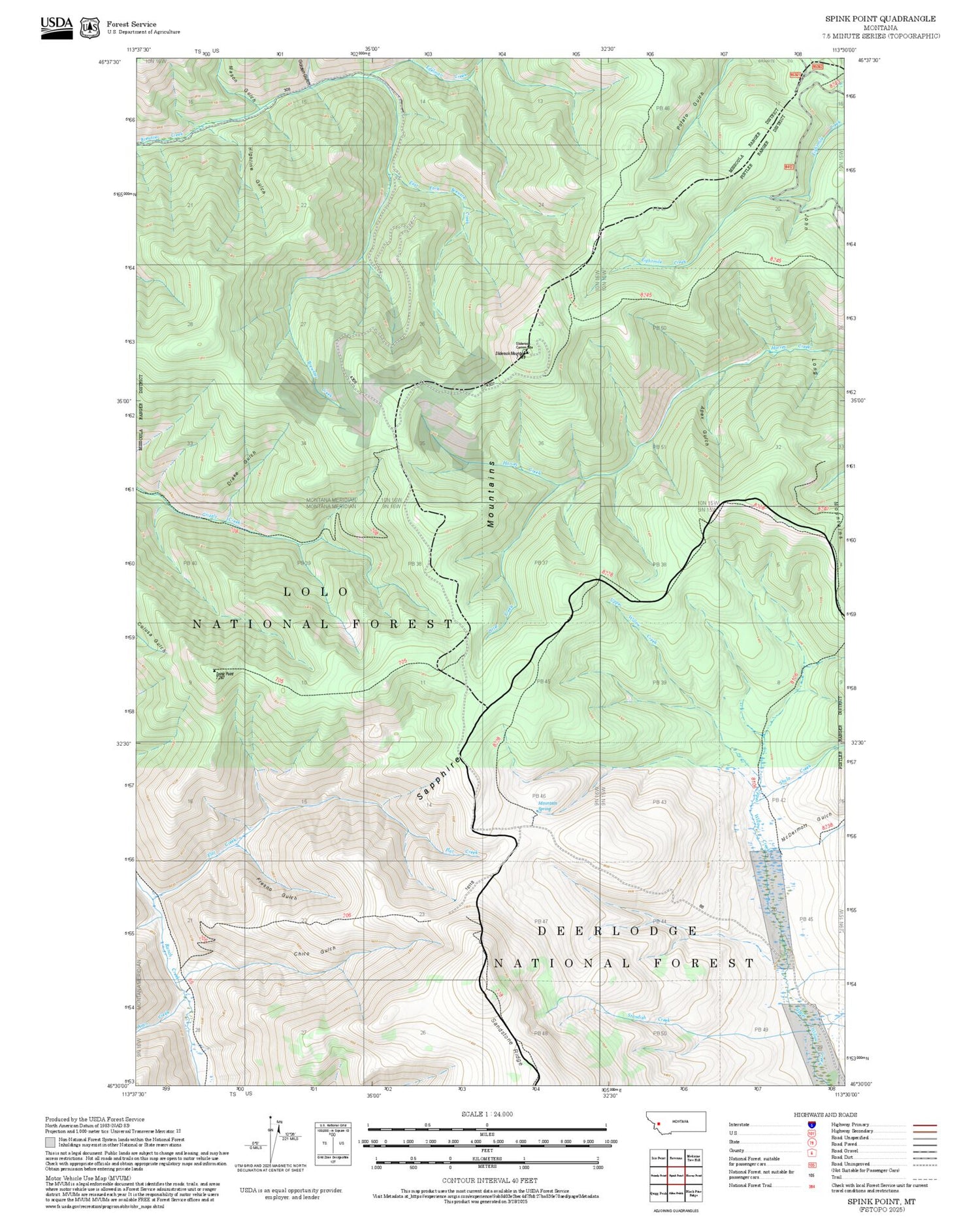 2025 Forest Service Topo Map of Spink Point Montana