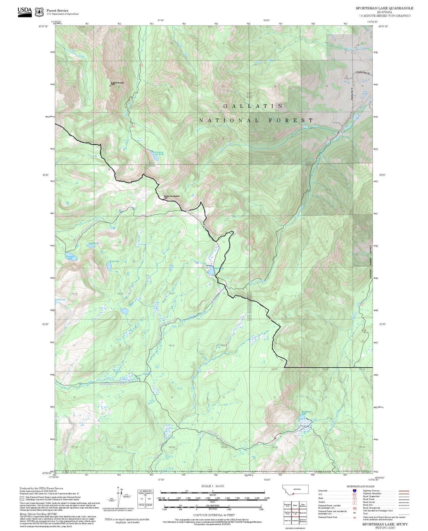 2025 Forest Service Topo Map of Sportsman Lake Montana