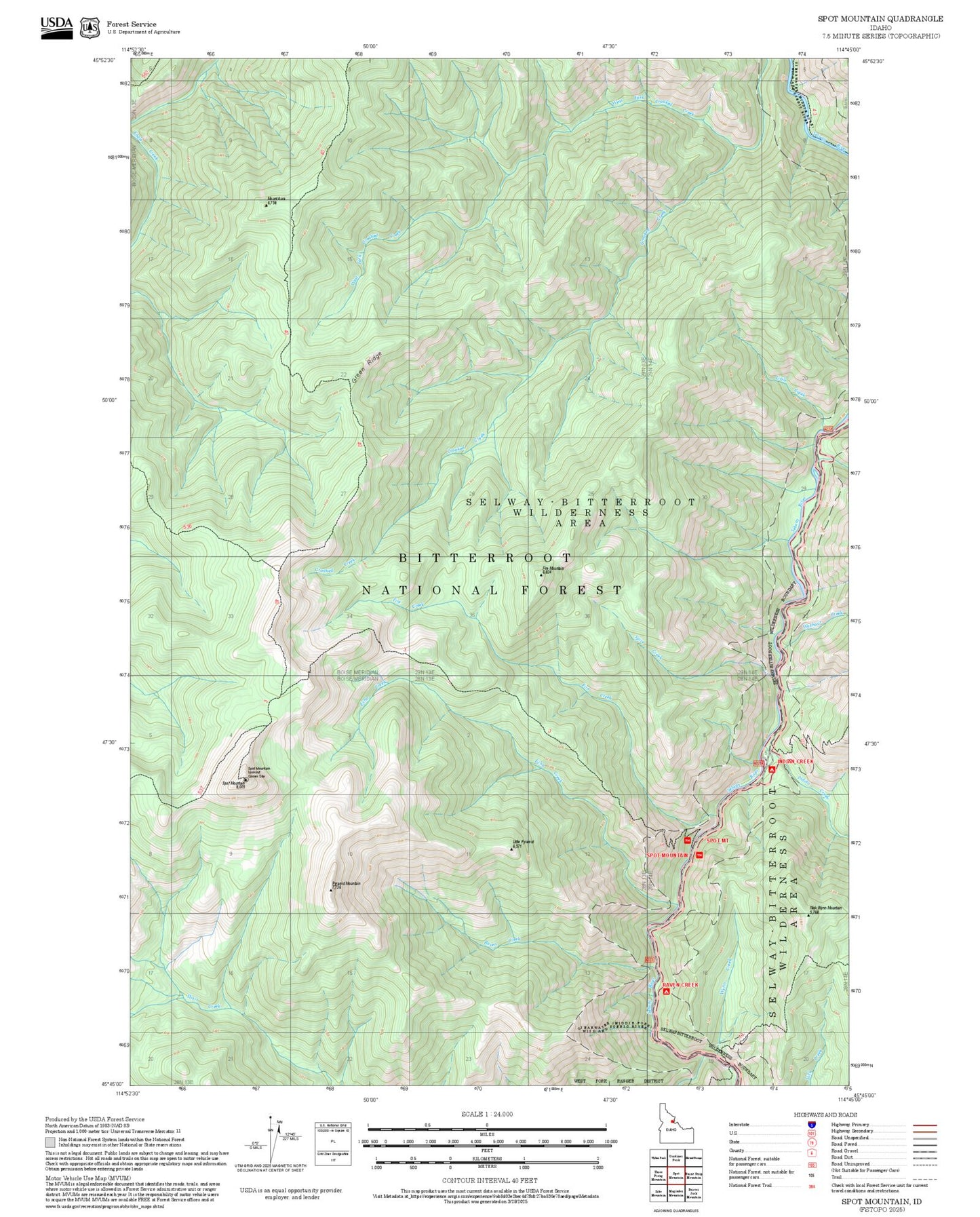 2025 Forest Service Topo Map of Spot Mountain Idaho