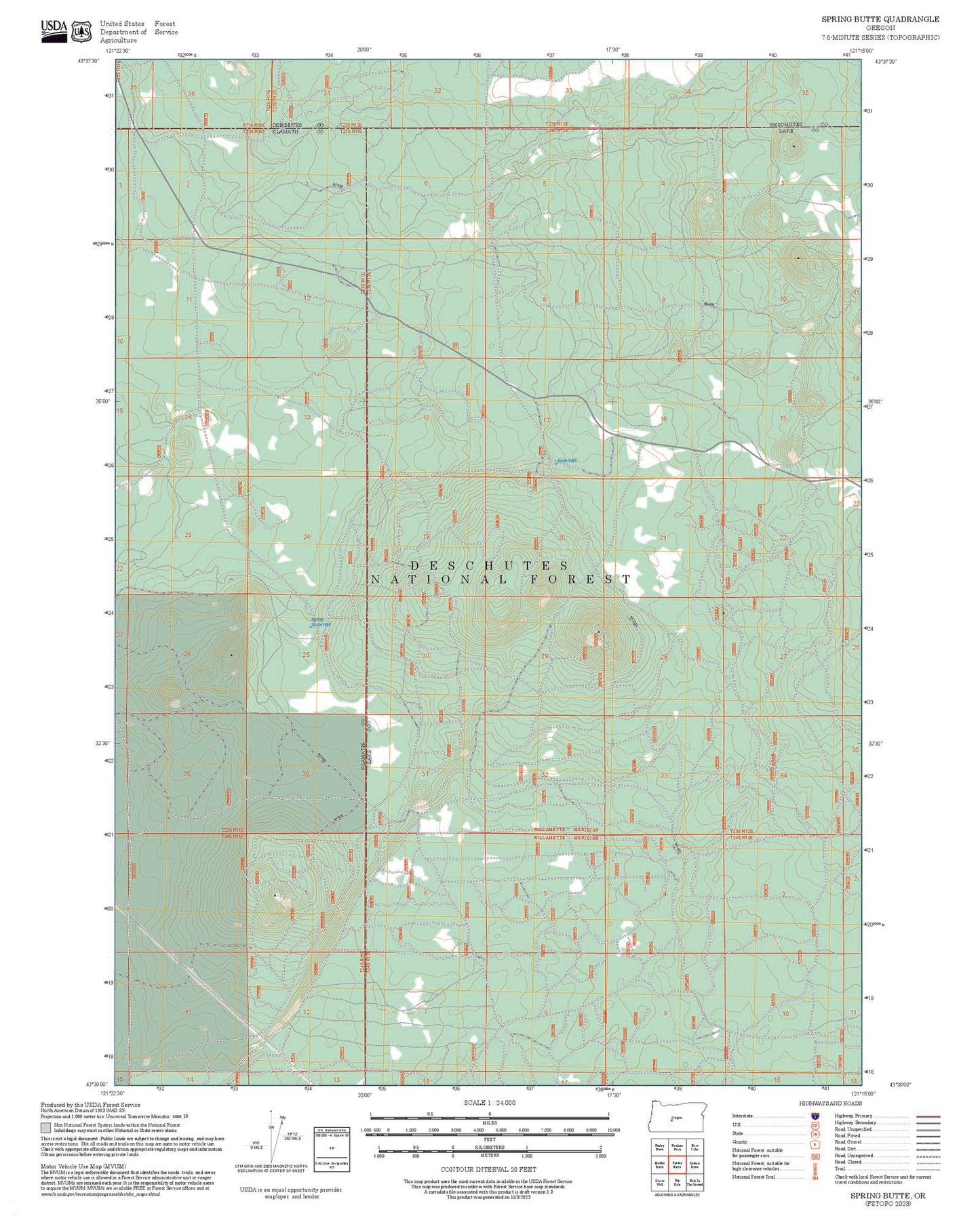 2025 Forest Service Topo Map of Spring Butte Oregon