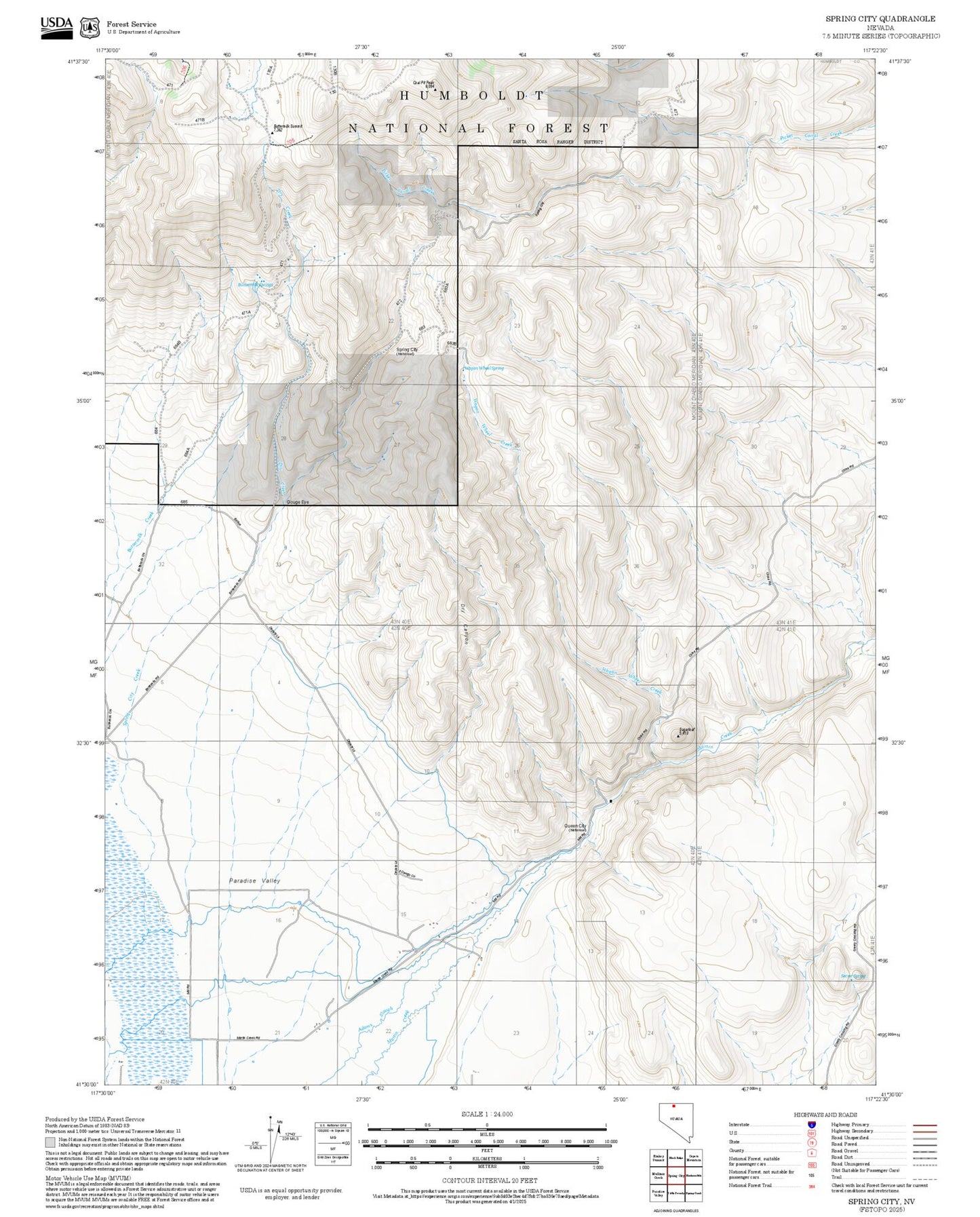 2025 Forest Service Topo Map of Spring City Nevada