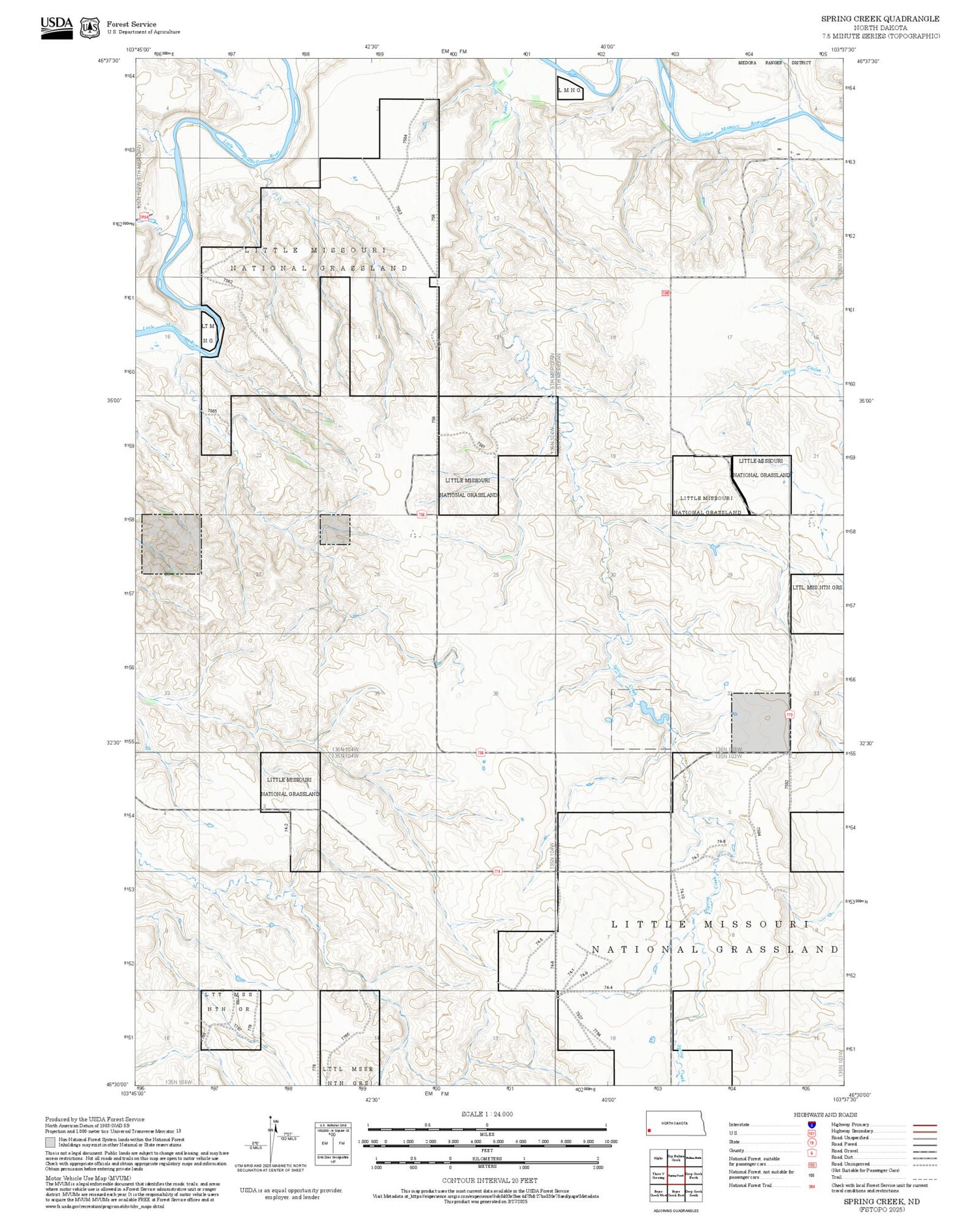 2025 Forest Service Topo Map of Spring Creek North Dakota