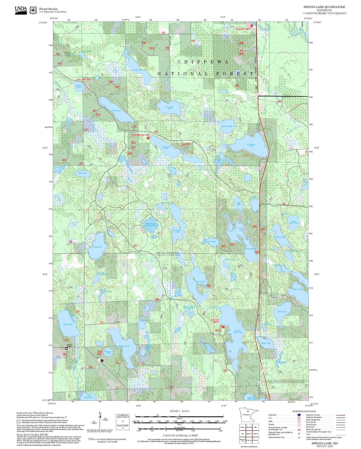 2025 Forest Service Topo Map of Spring Lake Minnesota