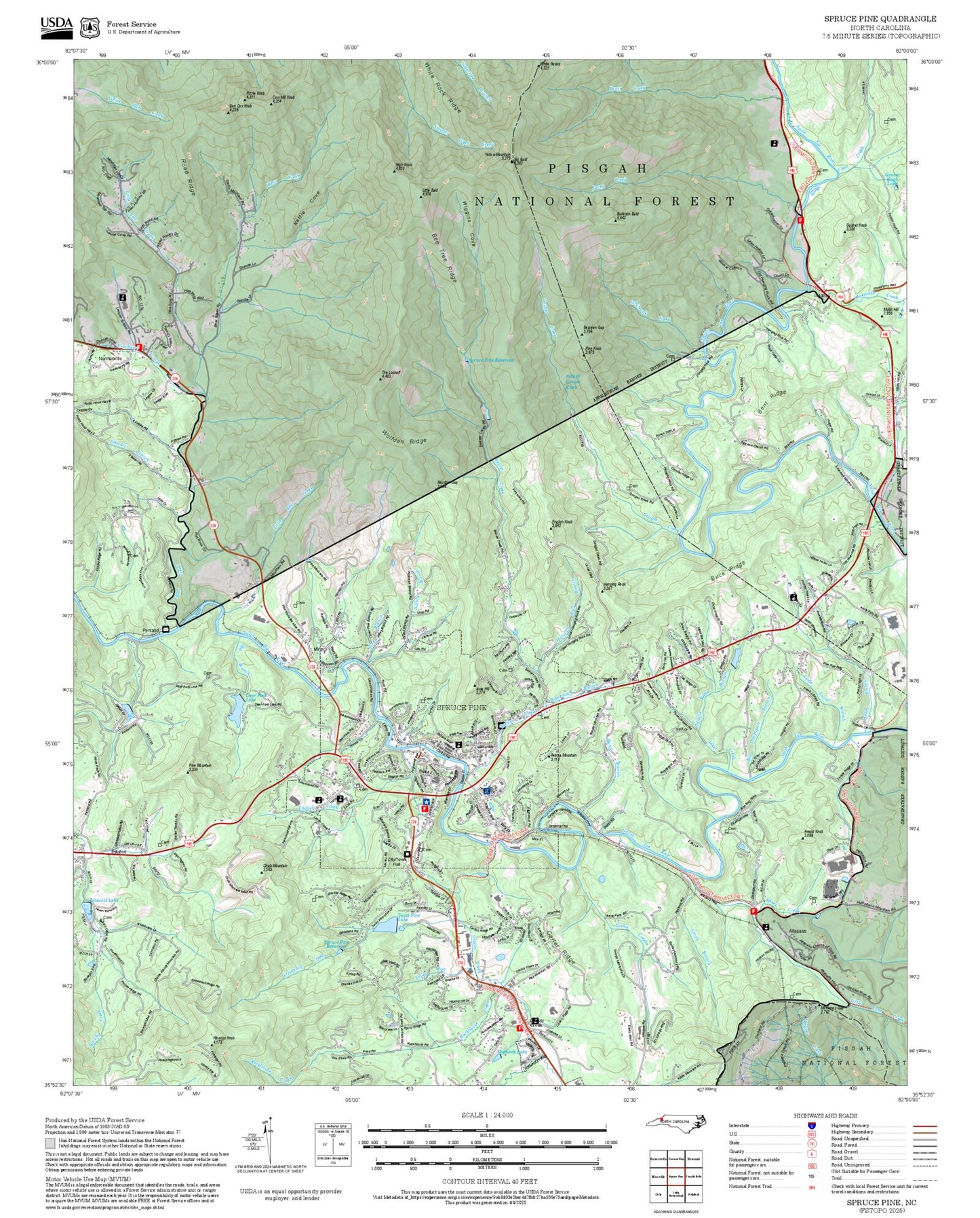 2025 Forest Service Topo Map of Spruce Pine North Carolina