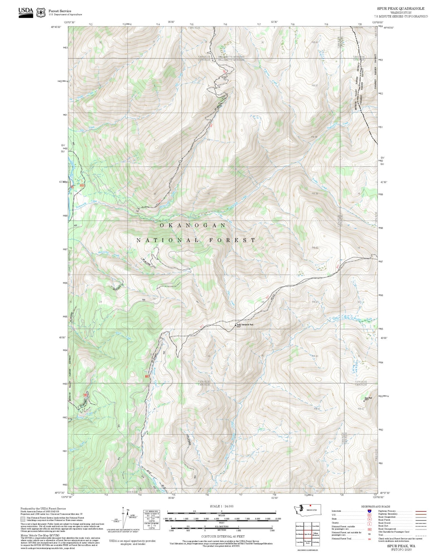 2025 Forest Service Topo Map of Spur Peak Washington