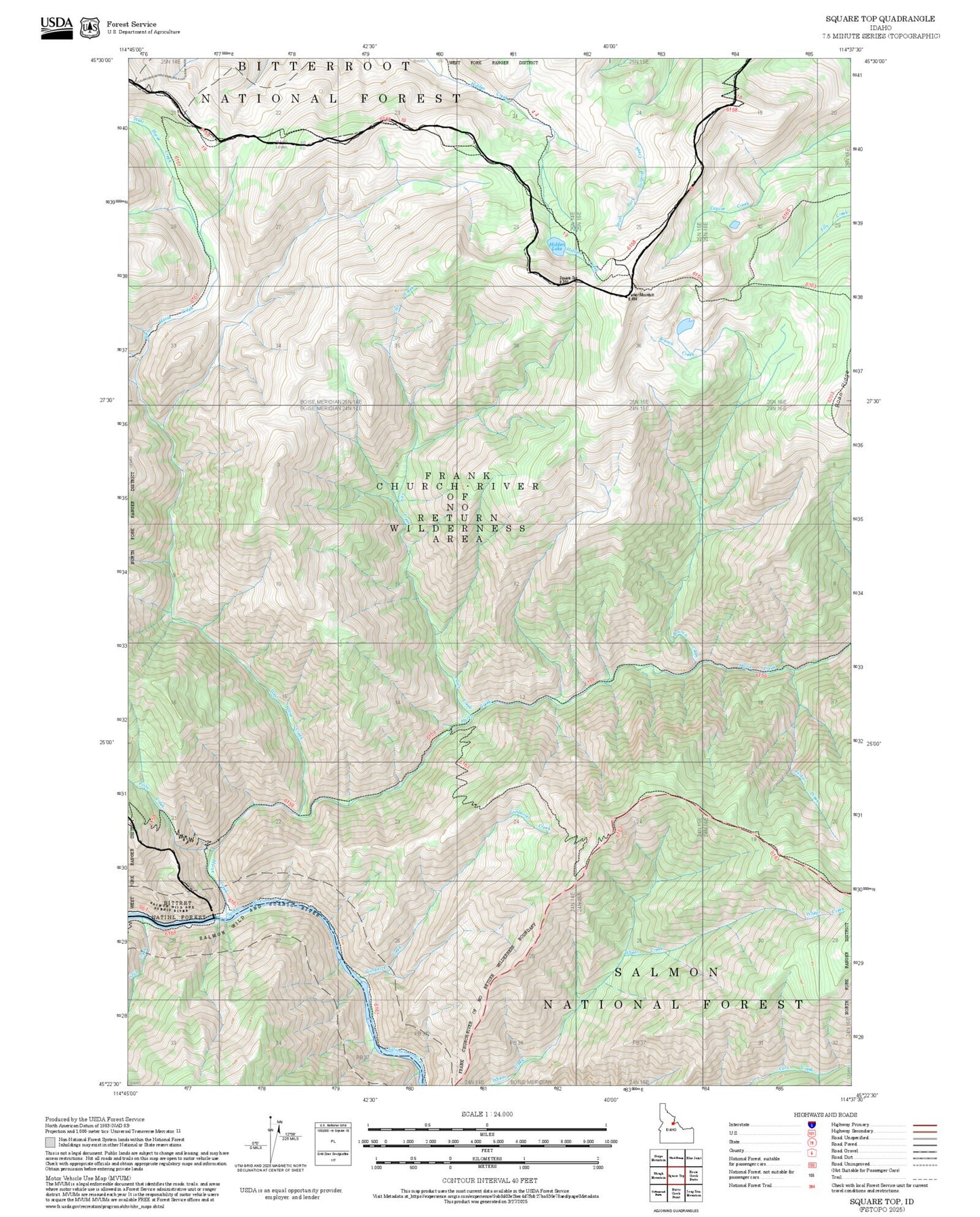 2025 Forest Service Topo Map of Square Top Idaho