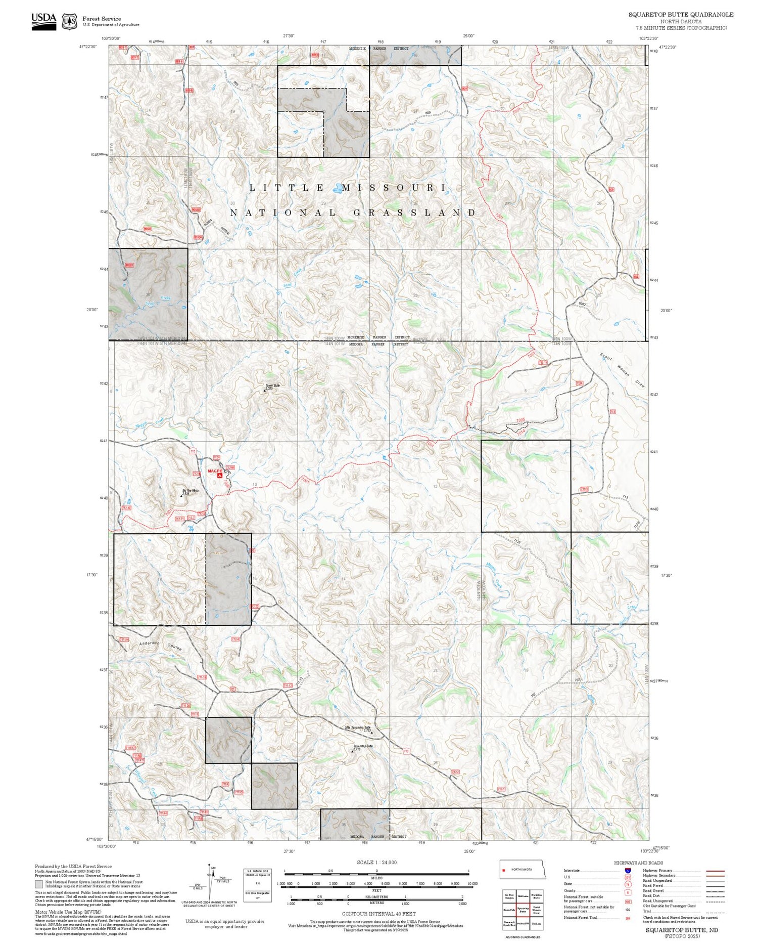 2025 Forest Service Topo Map of Squaretop Butte North Dakota