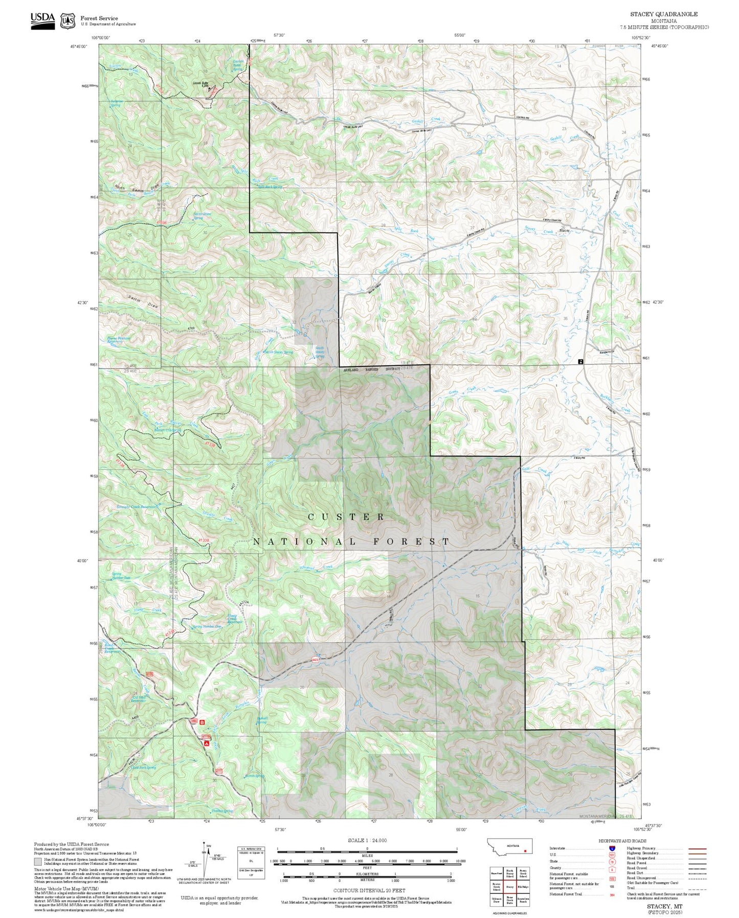 2025 Forest Service Topo Map of Stacey Montana