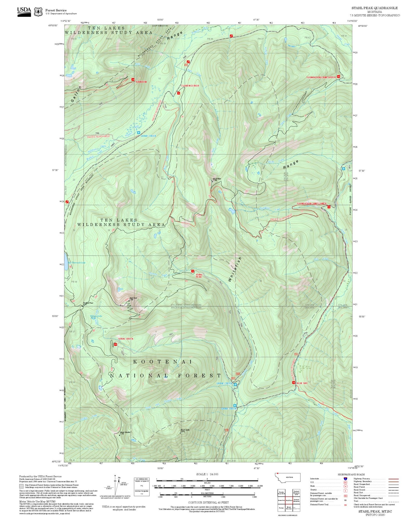 2025 Forest Service Topo Map of Stahl Peak Montana