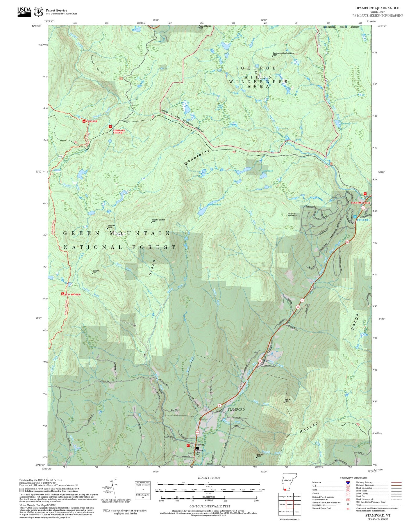 2025 Forest Service Topo Map of Stamford Vermont