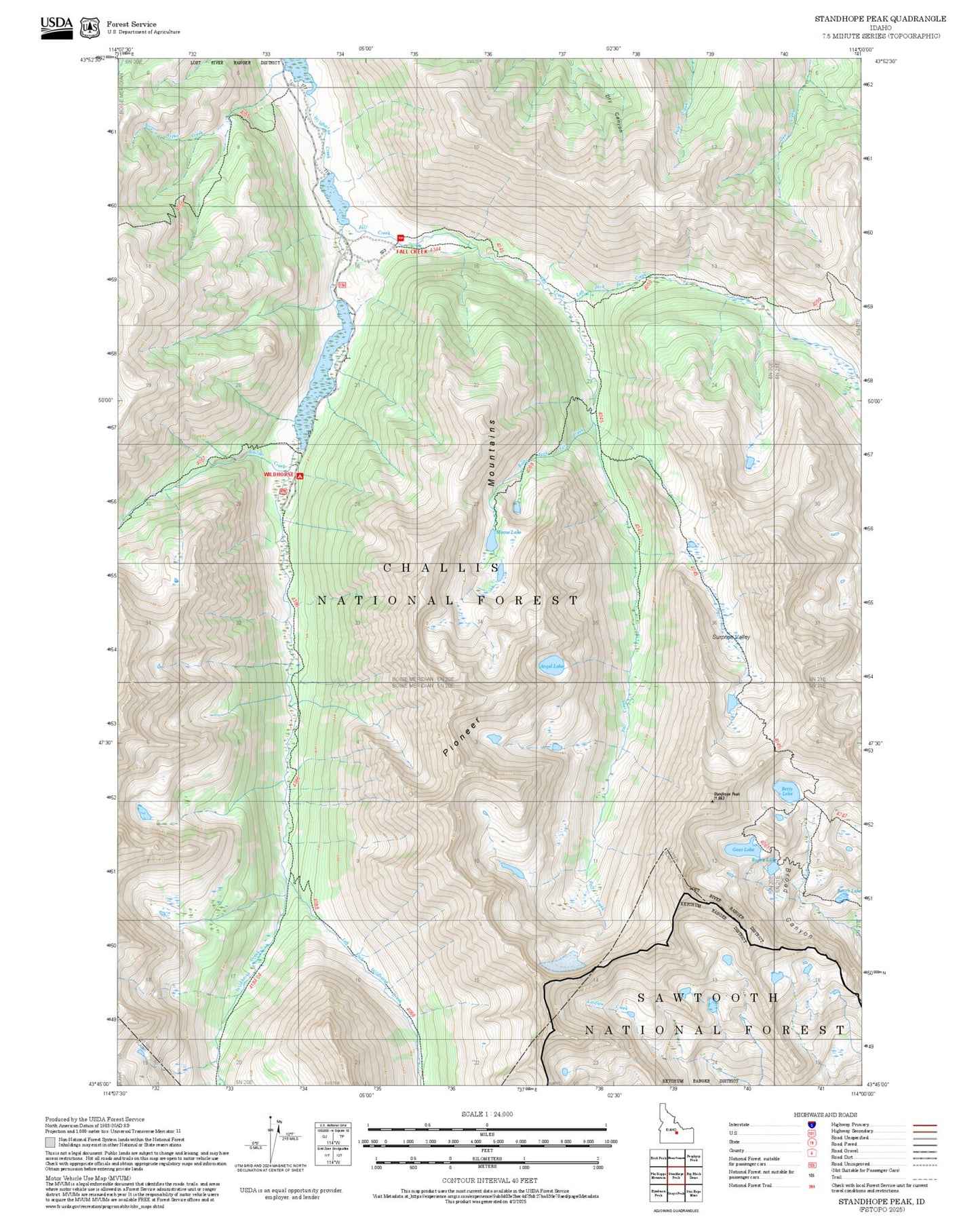 2025 Forest Service Topo Map of Standhope Peak Idaho
