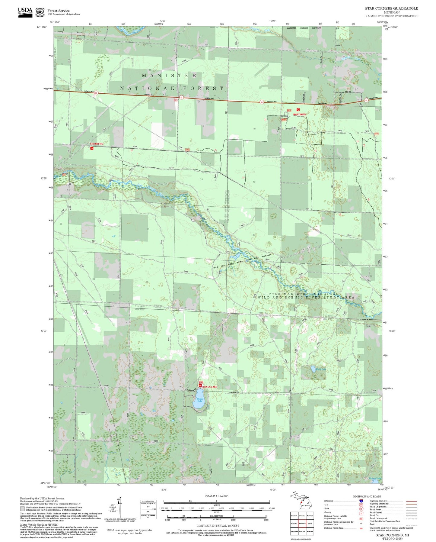 2025 Forest Service Topo Map of Star Corners Michigan