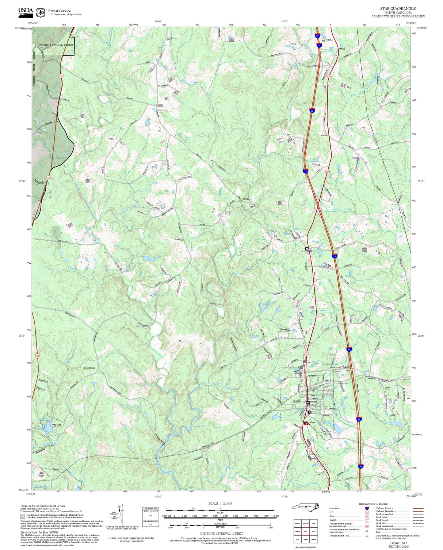 2025 Forest Service Topo Map of Star North Carolina