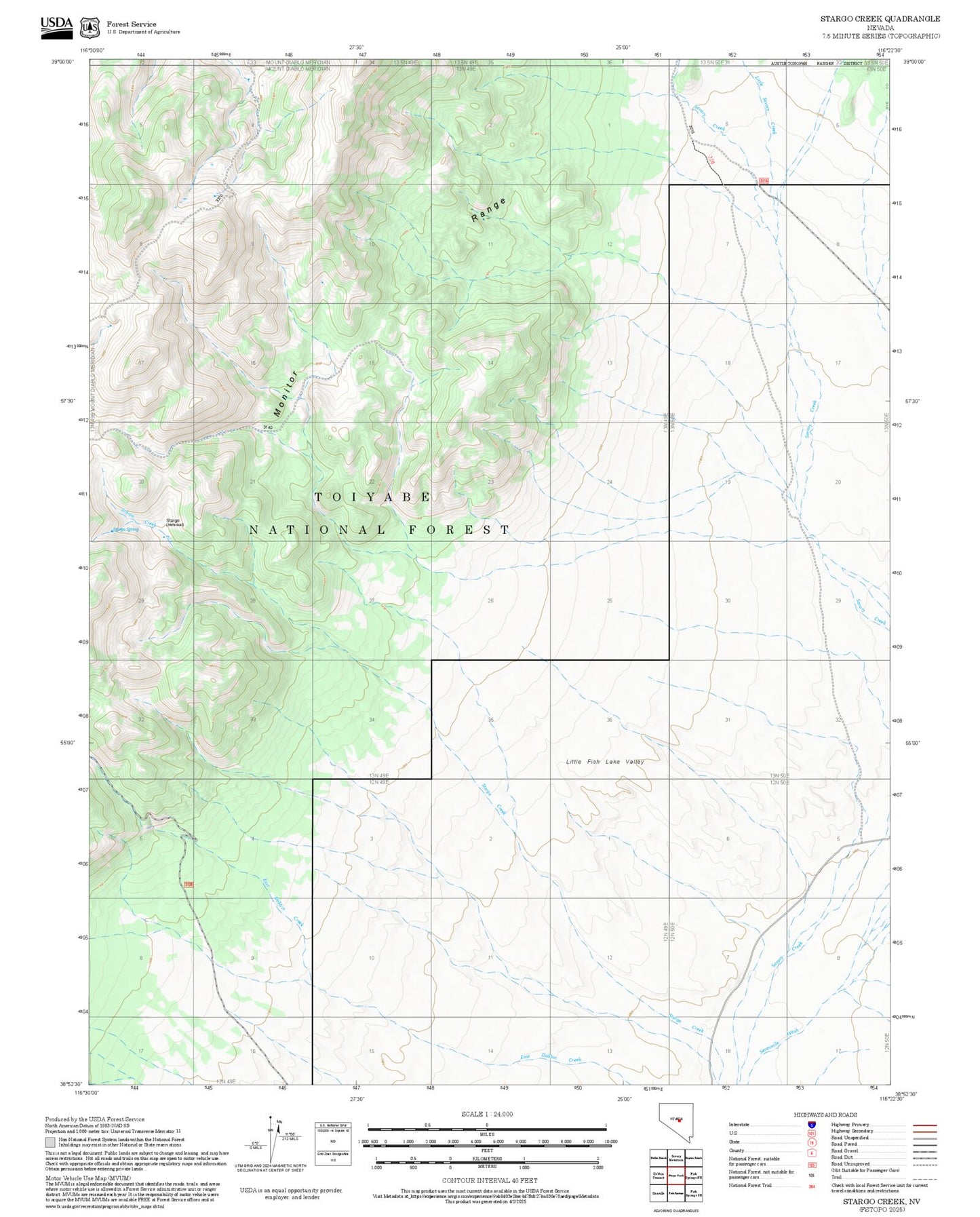 2025 Forest Service Topo Map of Stargo Creek Nevada