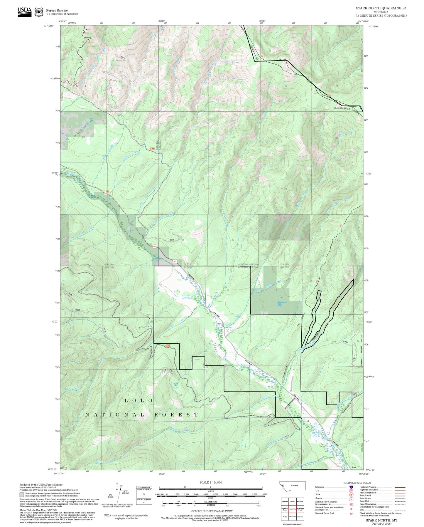 2025 Forest Service Topo Map of Stark North Montana