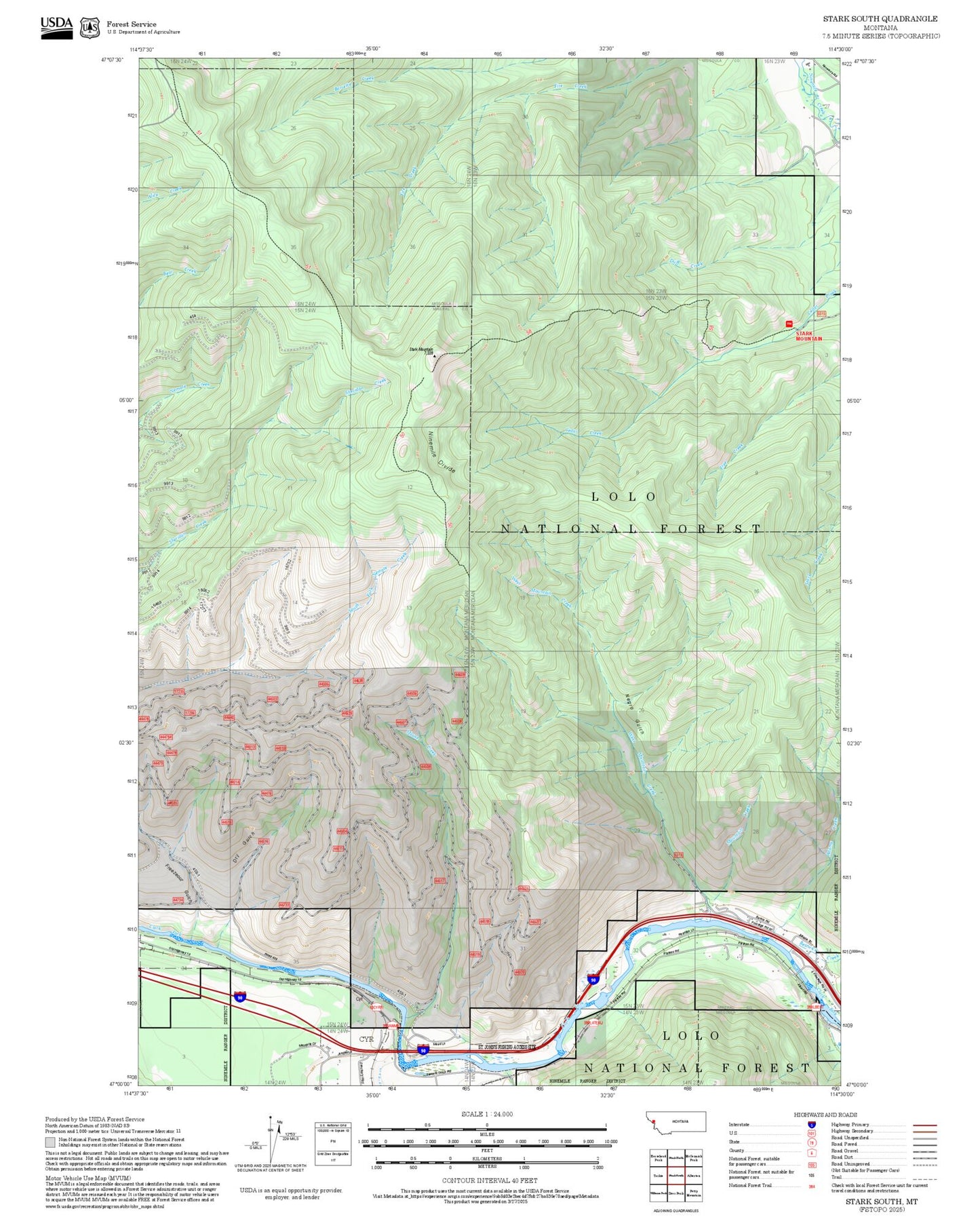 2025 Forest Service Topo Map of Stark South Montana