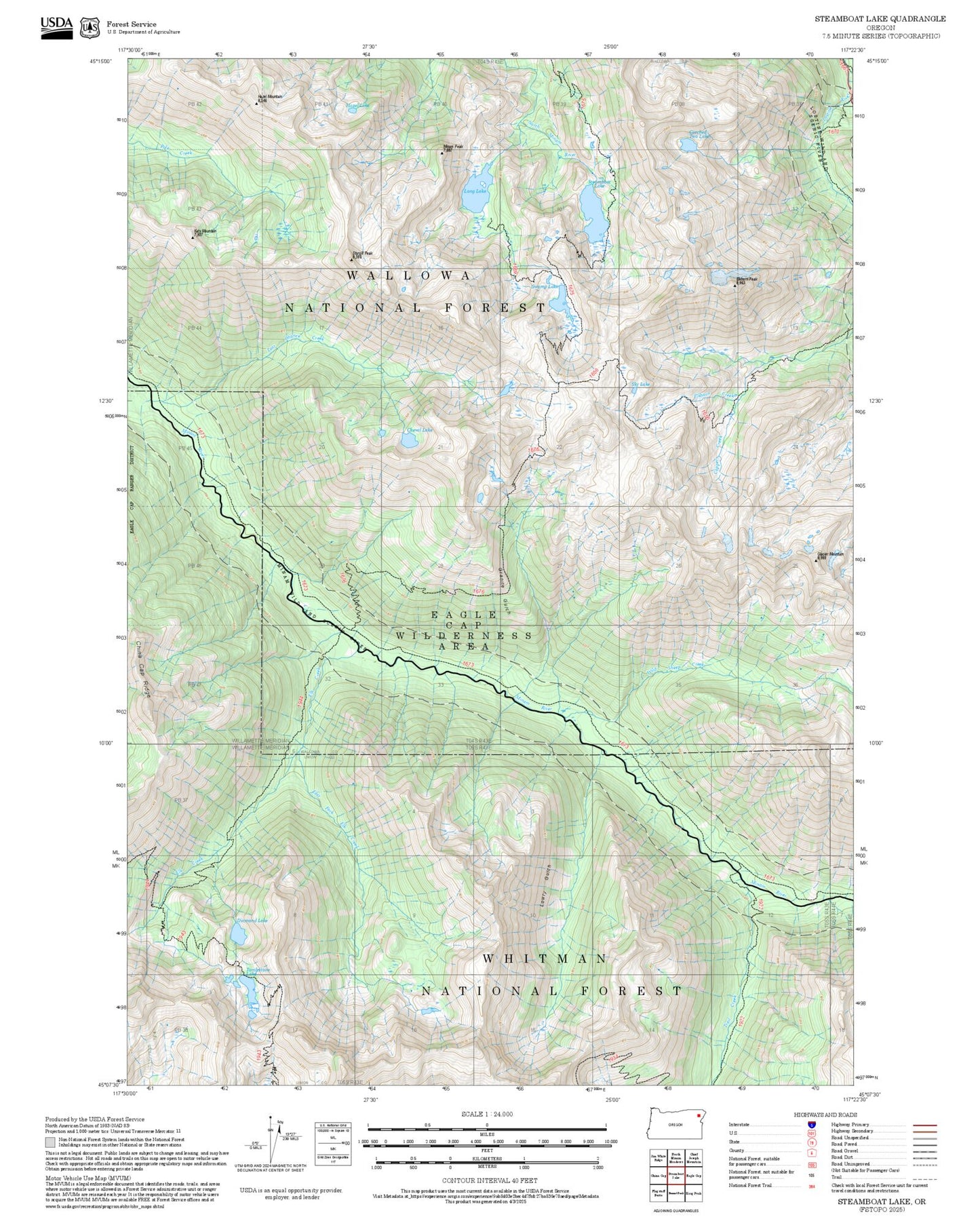 2025 Forest Service Topo Map of Steamboat Lake Oregon