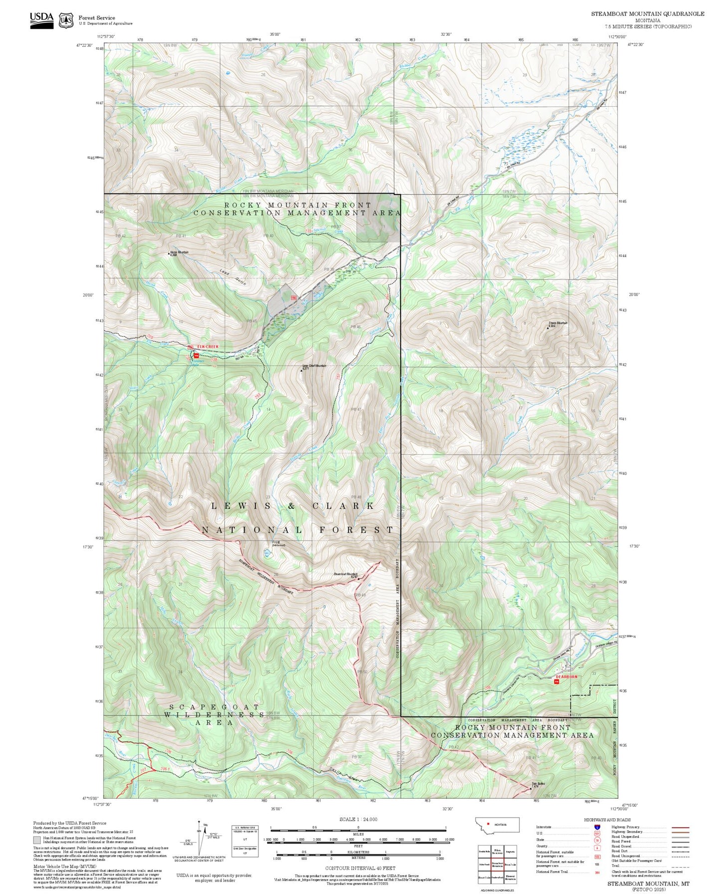 2025 Forest Service Topo Map of Steamboat Mountain Montana