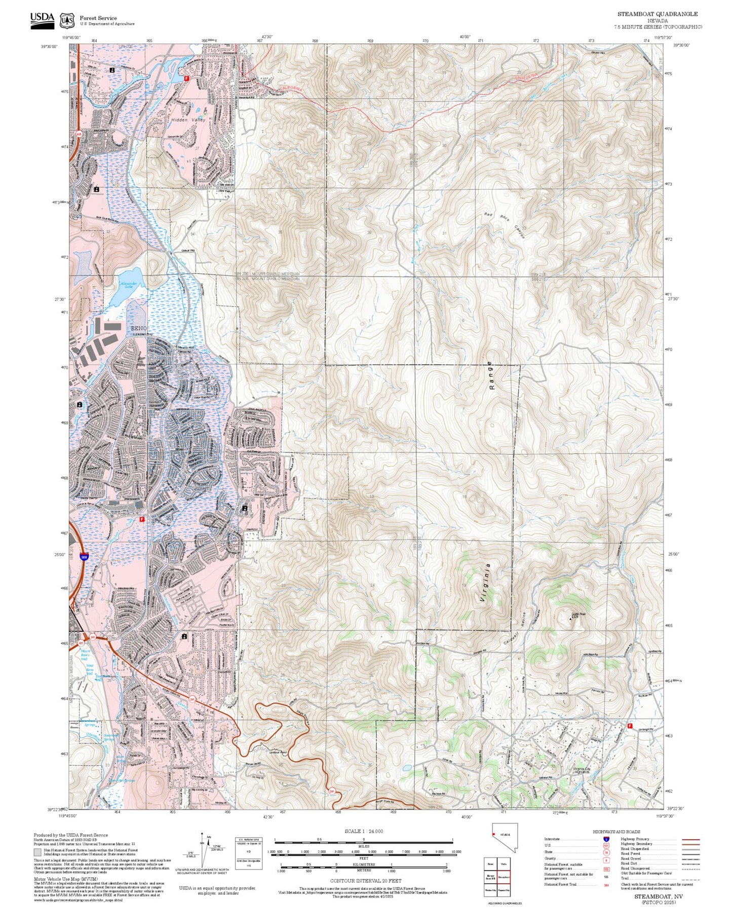 2025 Forest Service Topo Map of Steamboat Nevada