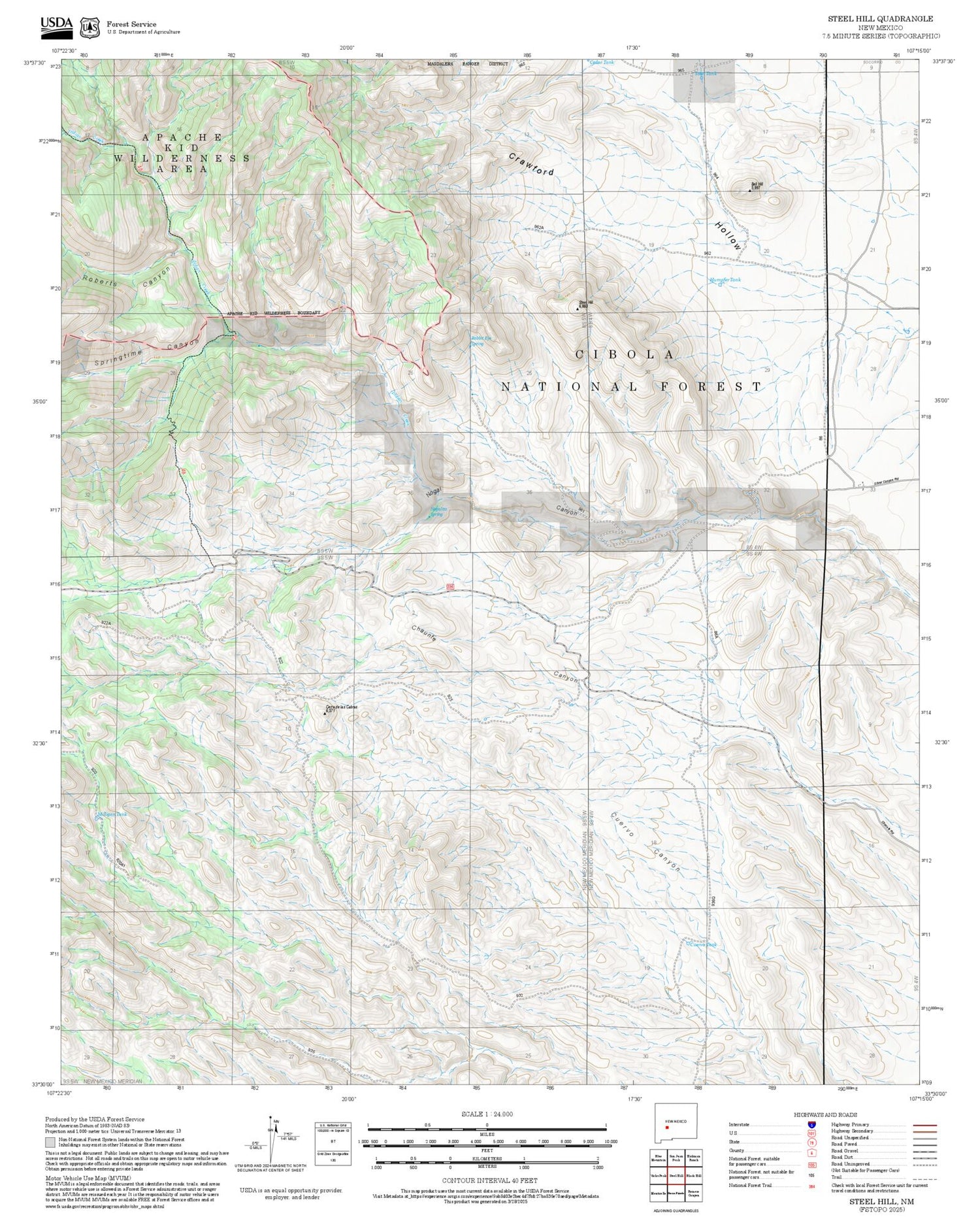 2025 Forest Service Topo Map of Steel Hill New Mexico