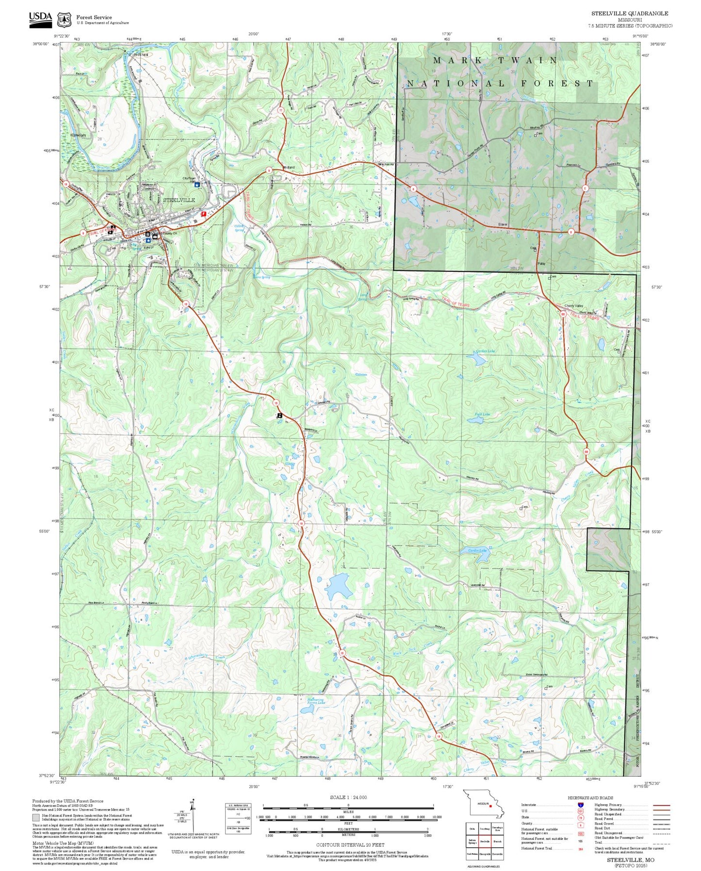 2025 Forest Service Topo Map of Steelville Missouri
