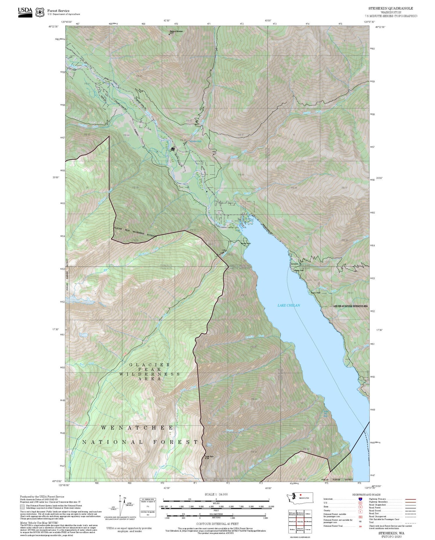 2025 Forest Service Topo Map of Stehekin Washington
