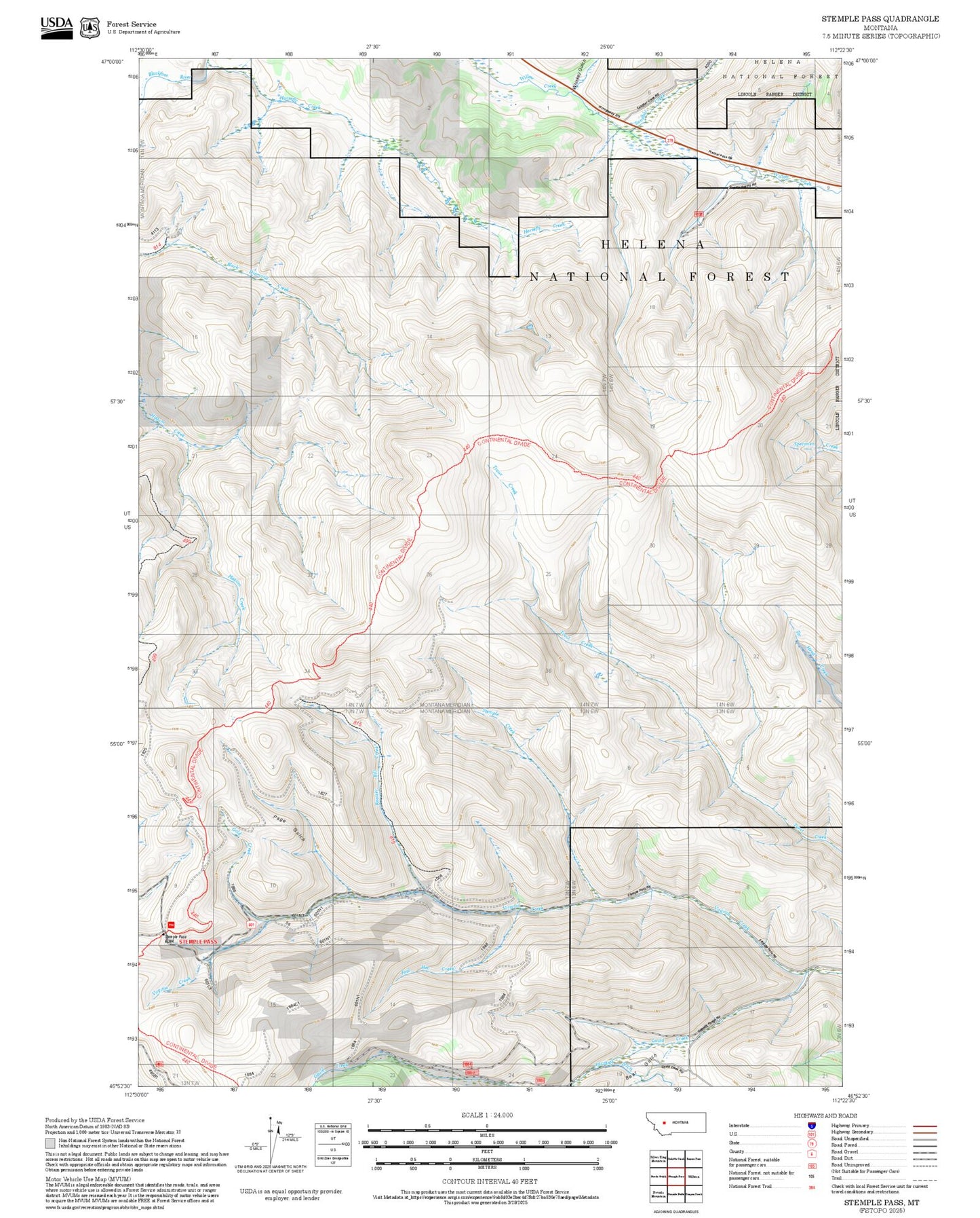 2025 Forest Service Topo Map of Stemple Pass Montana