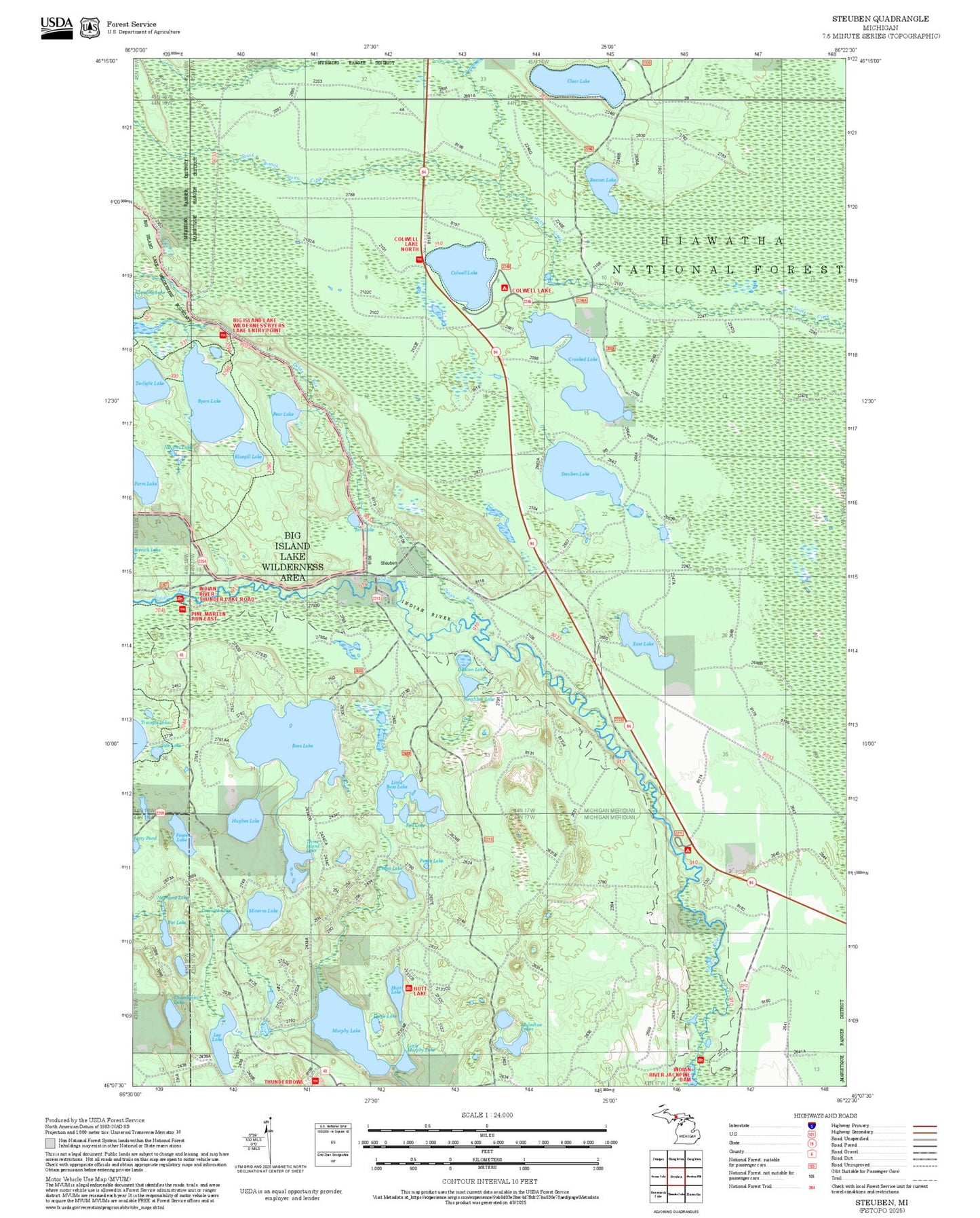 2025 Forest Service Topo Map of Steuben Michigan