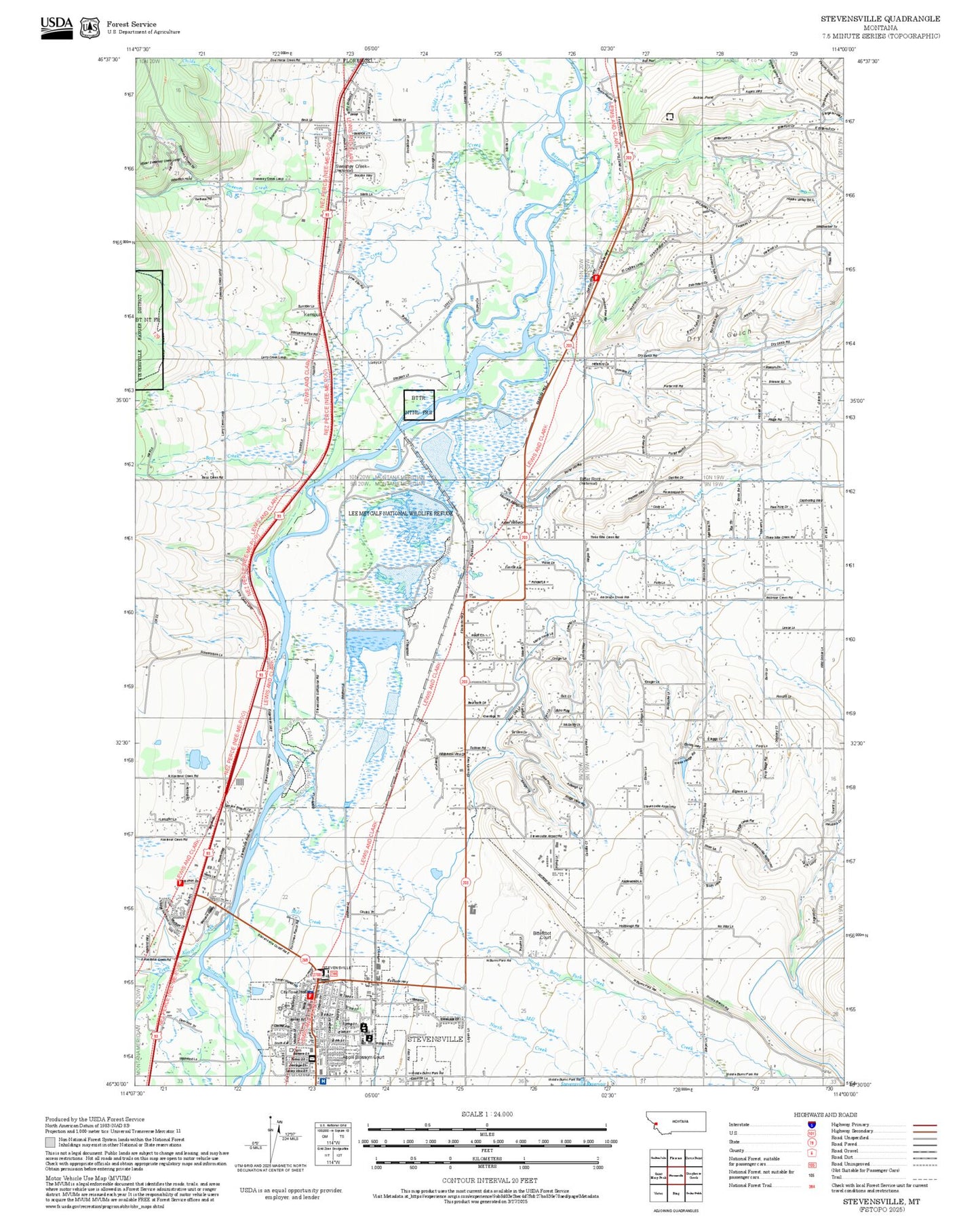 2025 Forest Service Topo Map of Stevensville Montana