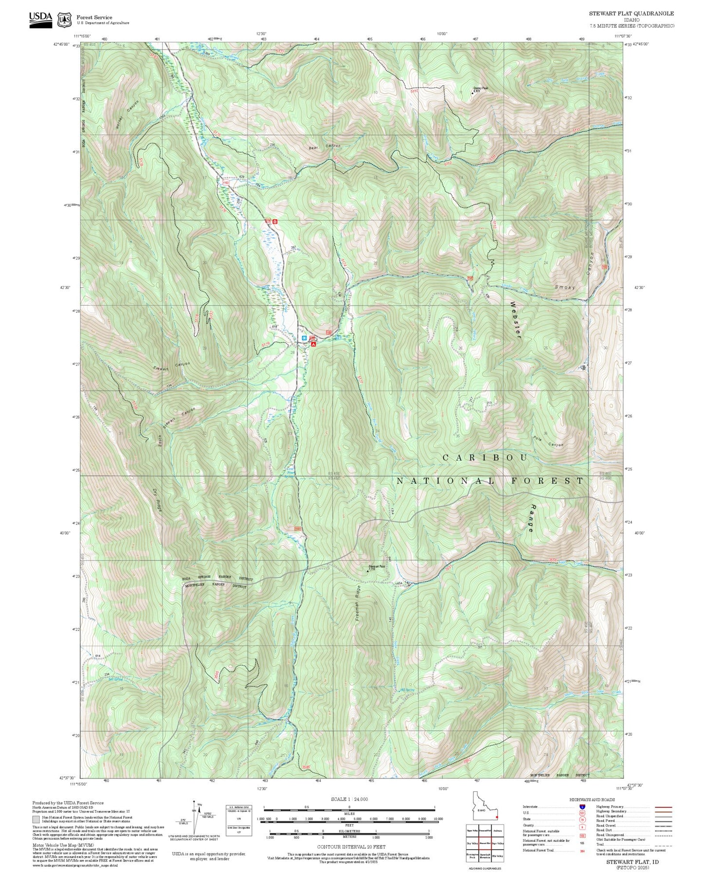 2025 Forest Service Topo Map of Stewart Flat Idaho