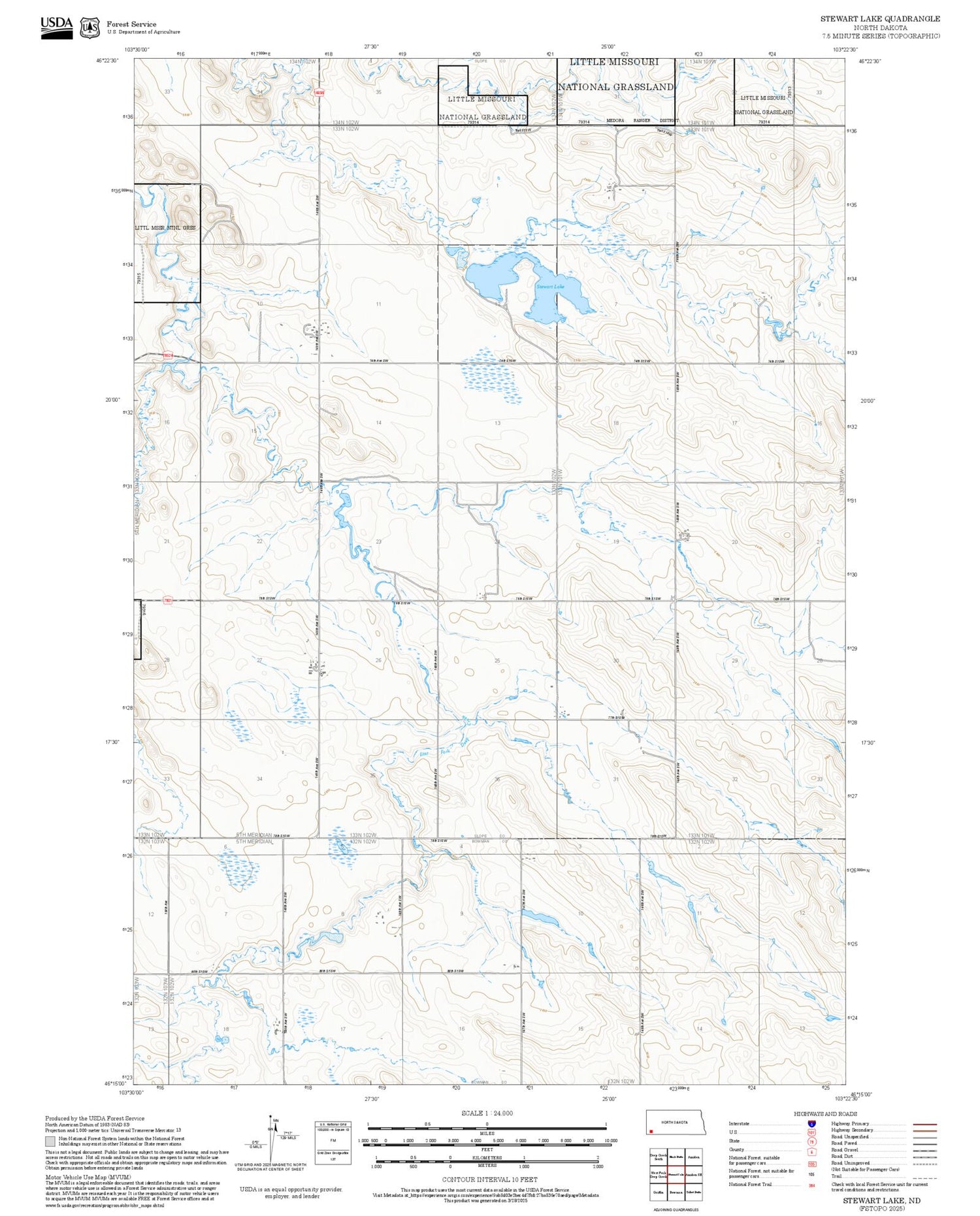 2025 Forest Service Topo Map of Stewart Lake North Dakota