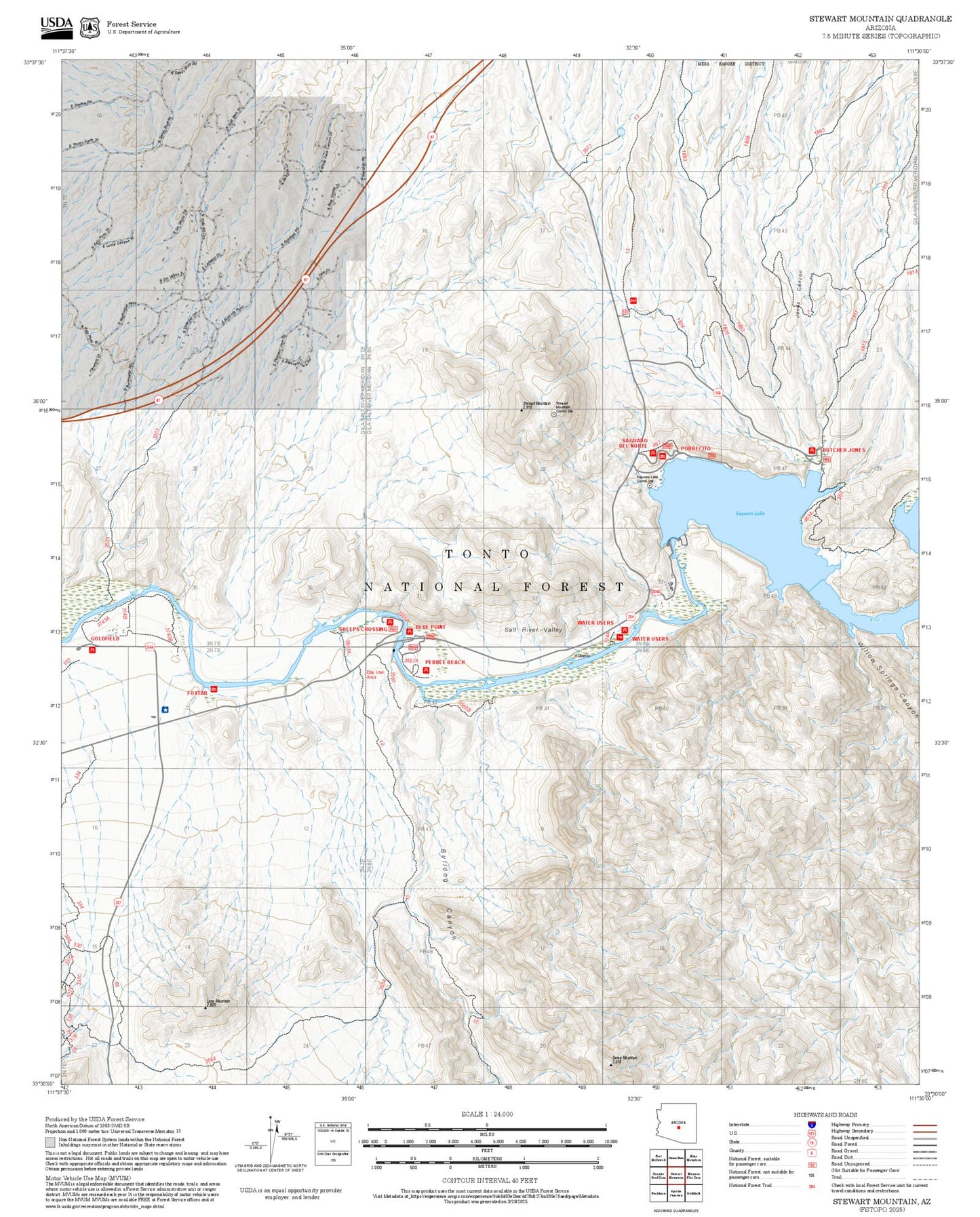 2025 Forest Service Topo Map of Stewart Mountain Arizona