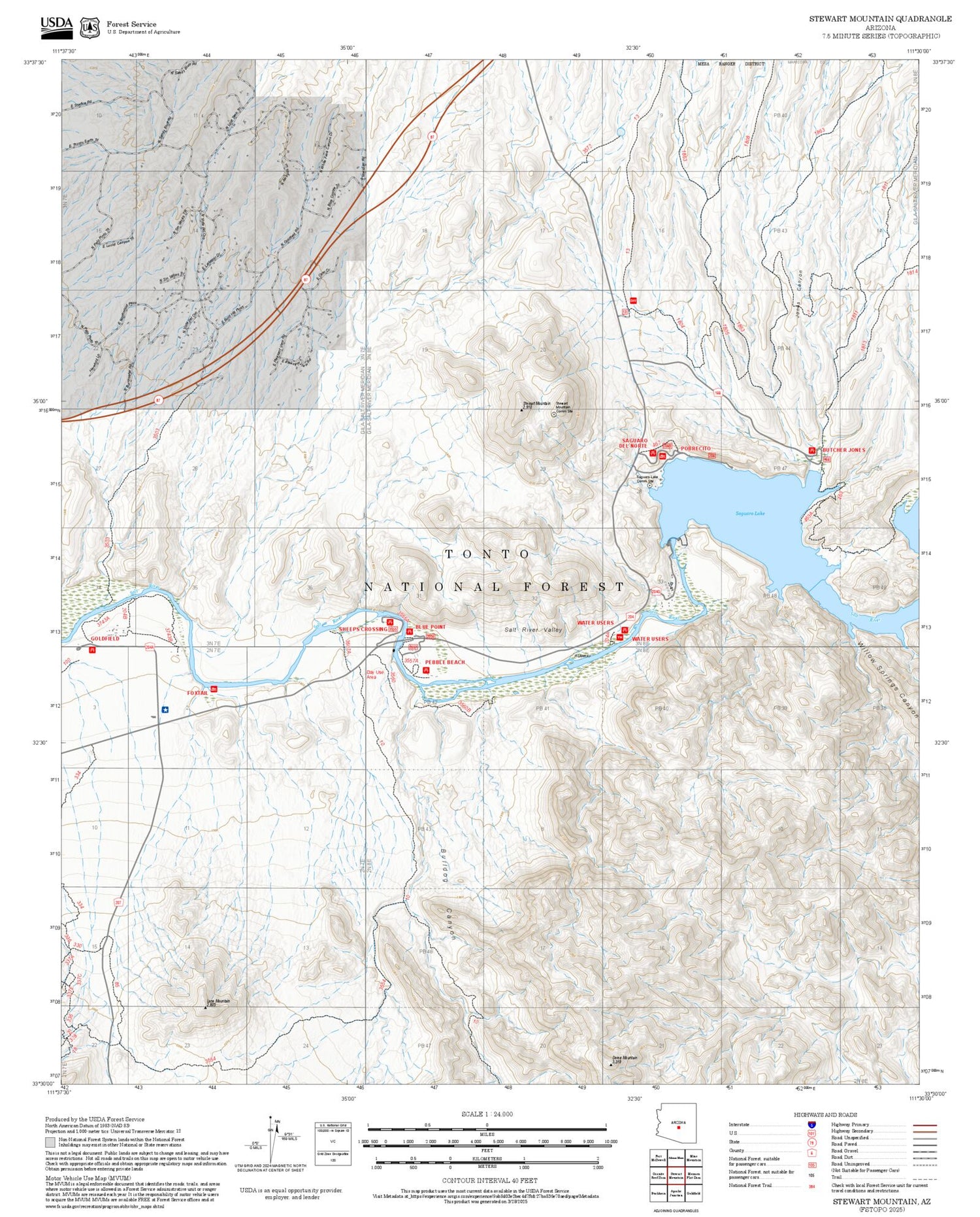 2025 Forest Service Topo Map of Stewart Mountain Arizona